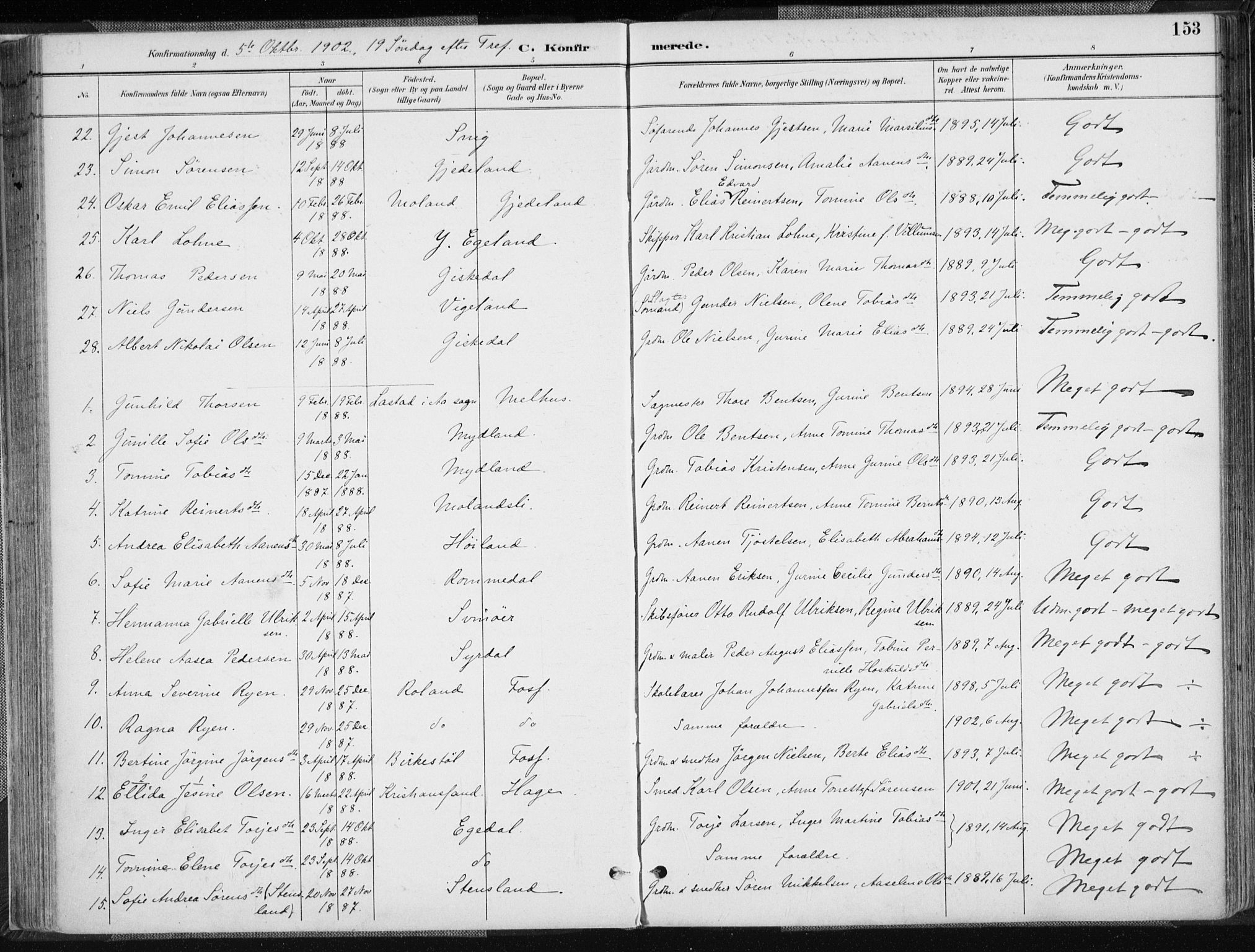 Sør-Audnedal sokneprestkontor, AV/SAK-1111-0039/F/Fa/Fab/L0010: Parish register (official) no. A 10, 1892-1913, p. 153