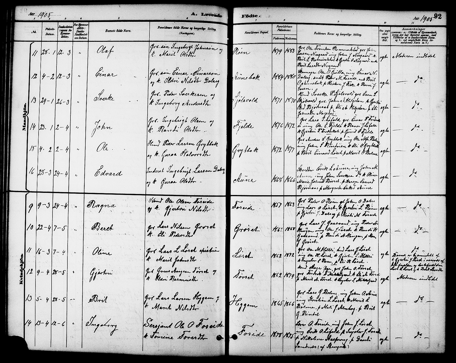 Ministerialprotokoller, klokkerbøker og fødselsregistre - Møre og Romsdal, AV/SAT-A-1454/598/L1078: Parish register (copy) no. 598C03, 1892-1909, p. 92