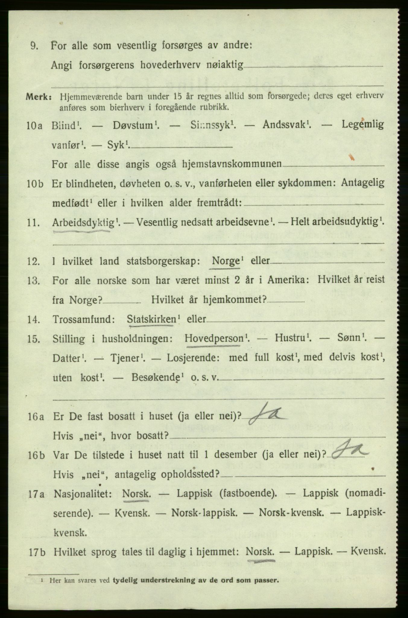 SATØ, 1920 census for Lebesby, 1920, p. 3516