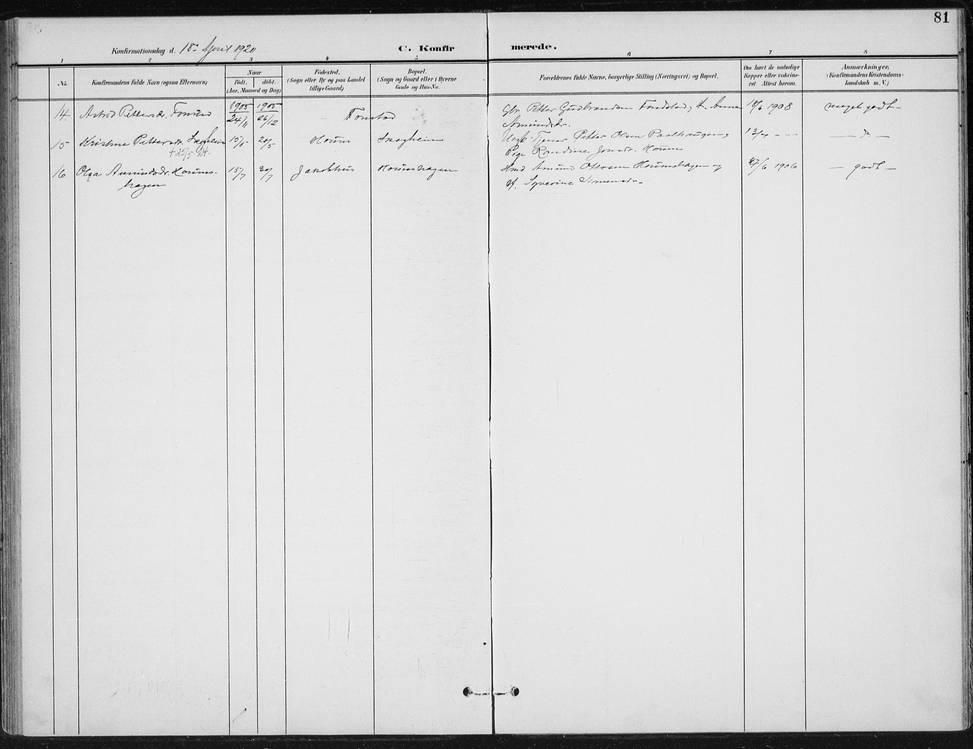 Østre Gausdal prestekontor, AV/SAH-PREST-092/H/Ha/Haa/L0005: Parish register (official) no. 5, 1902-1920, p. 81