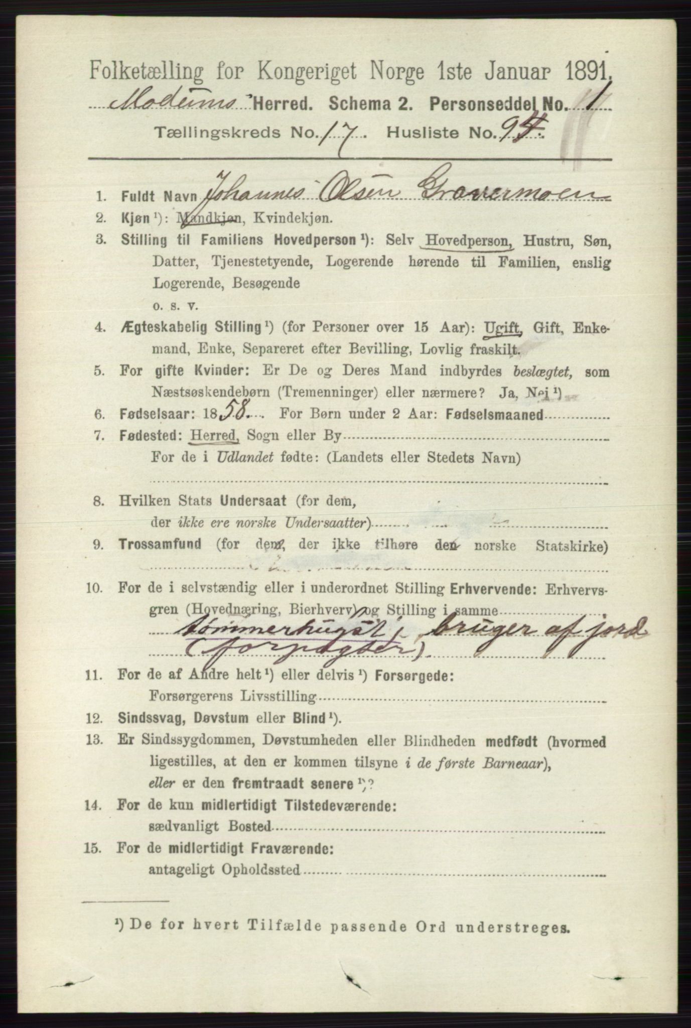 RA, 1891 census for 0623 Modum, 1891, p. 7129