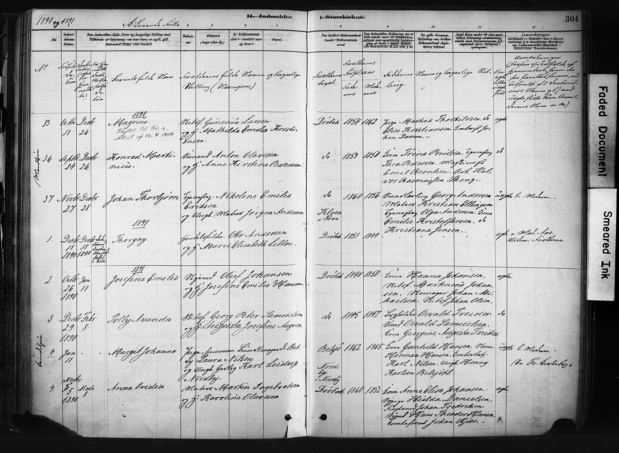 Drøbak prestekontor Kirkebøker, AV/SAO-A-10142a/F/Fb/L0001: Parish register (official) no. II 1, 1878-1891, p. 304