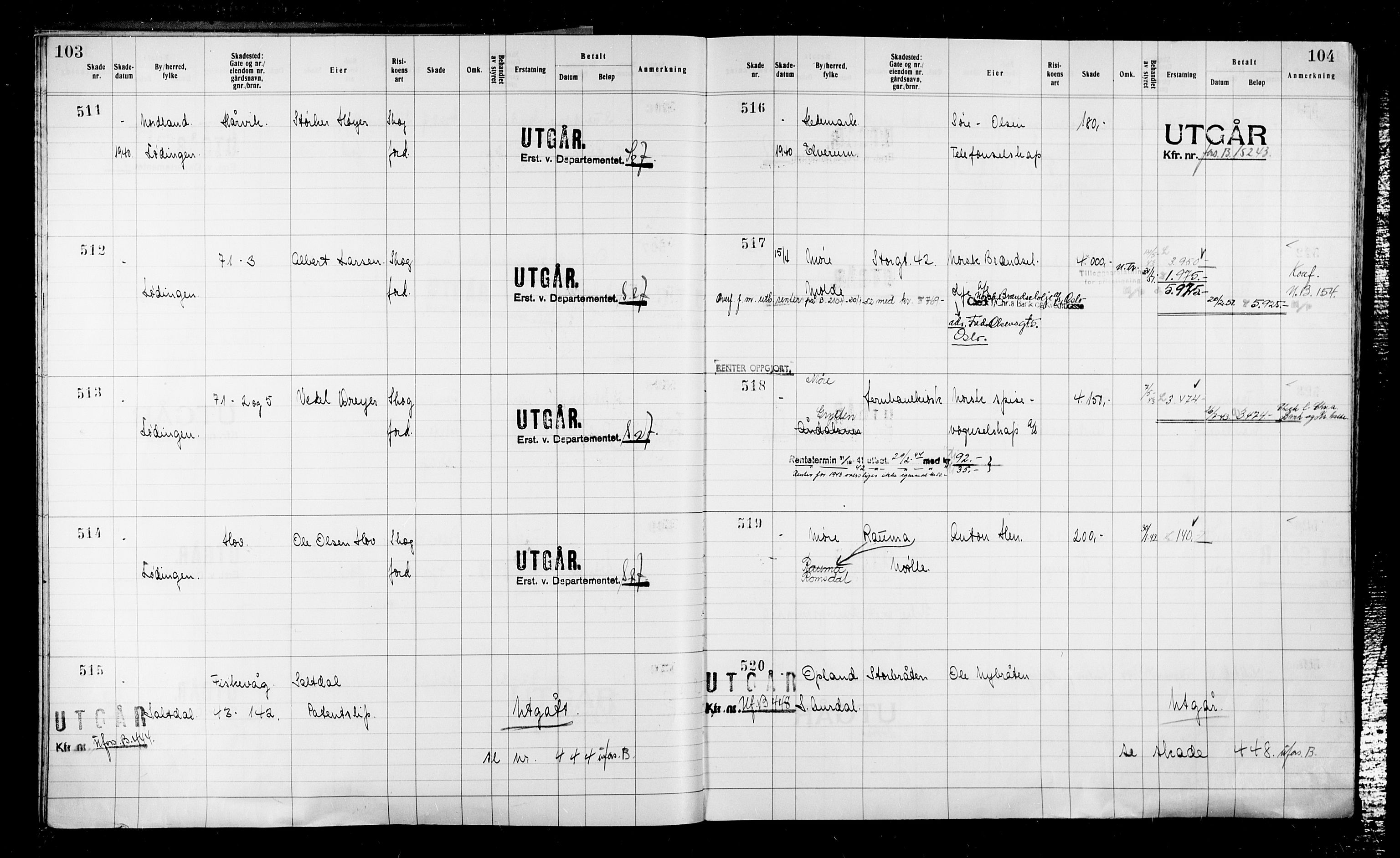 Krigsskadetrygdene for bygninger og løsøre, RA/S-1548/V/L0043: Bygning, ikke trygdet., 1940-1945, p. 103-104