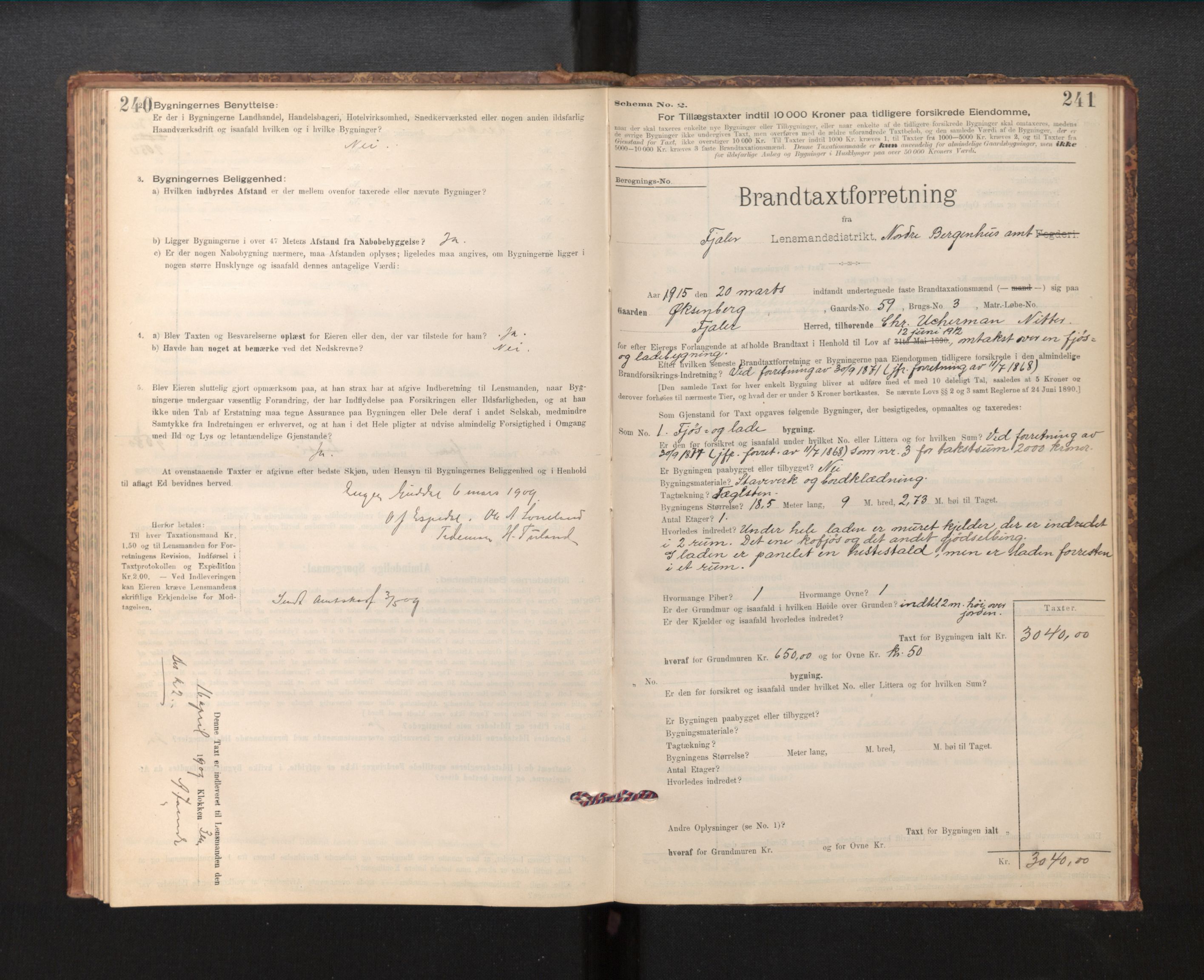 Lensmannen i Fjaler, SAB/A-27201/0012/L0006: Branntakstprotokoll, skjematakst, 1895-1937, p. 240-241