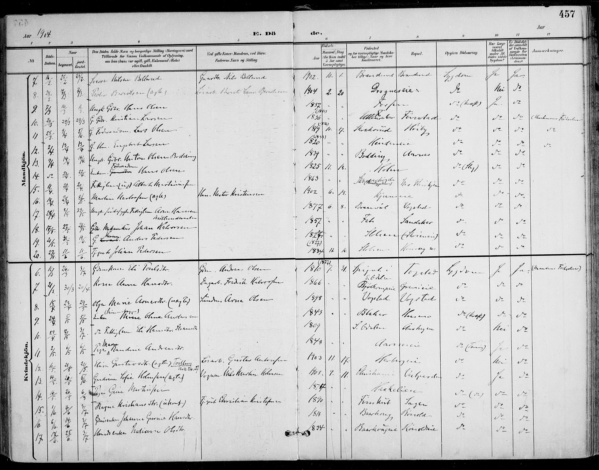 Nes prestekontor Kirkebøker, AV/SAO-A-10410/F/Fa/L0011: Parish register (official) no. I 11, 1899-1918, p. 457