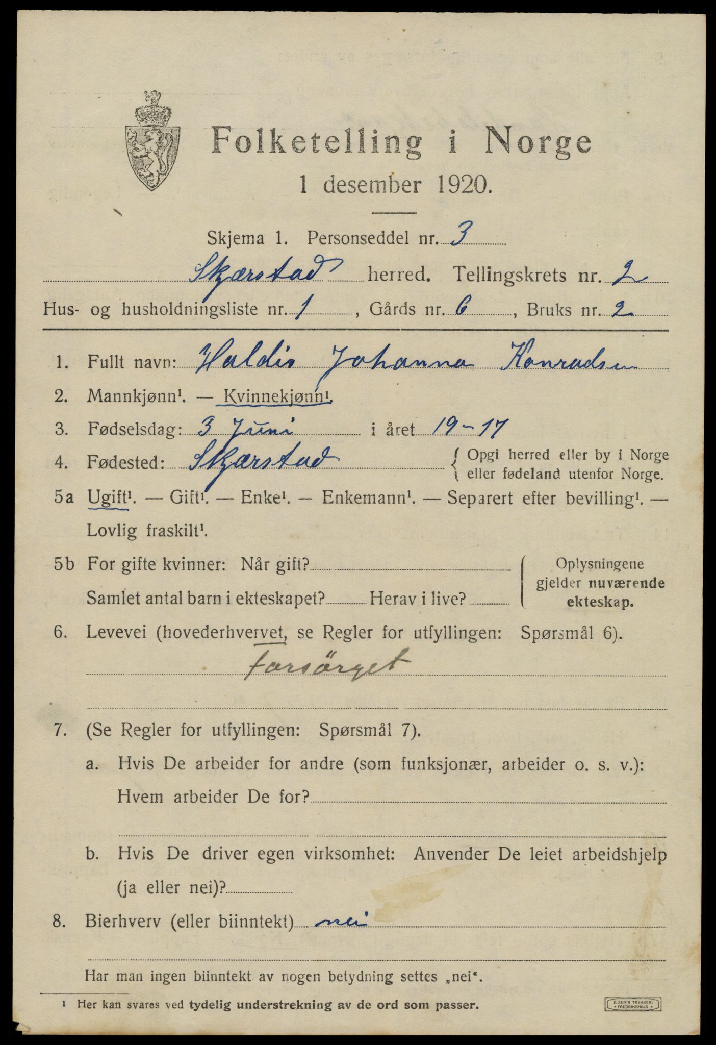 SAT, 1920 census for Skjerstad, 1920, p. 927