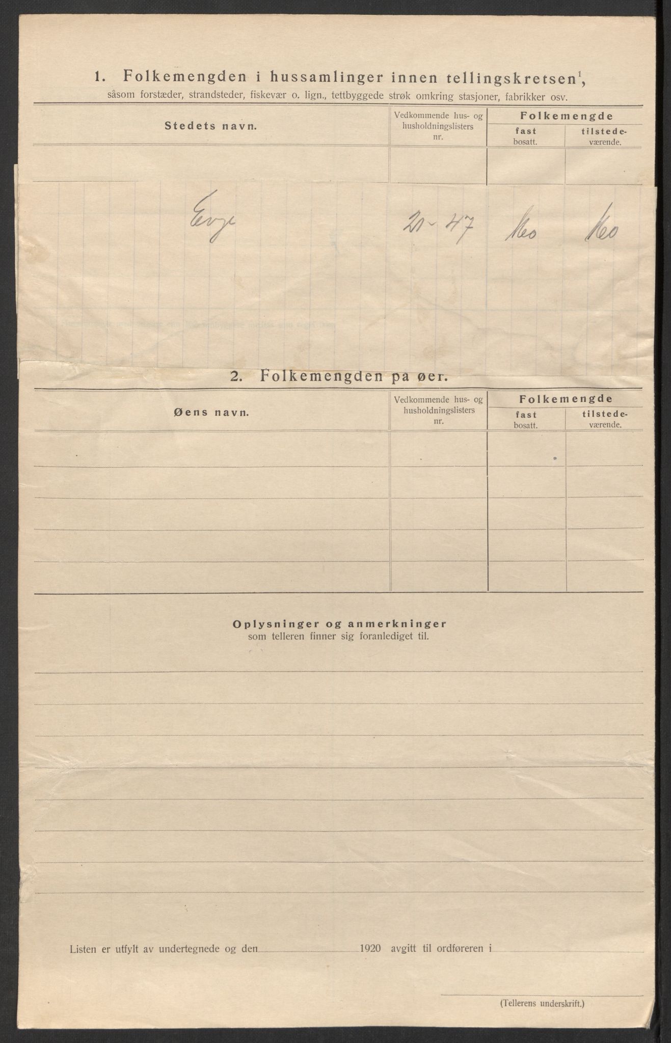 SAK, 1920 census for Evje, 1920, p. 37