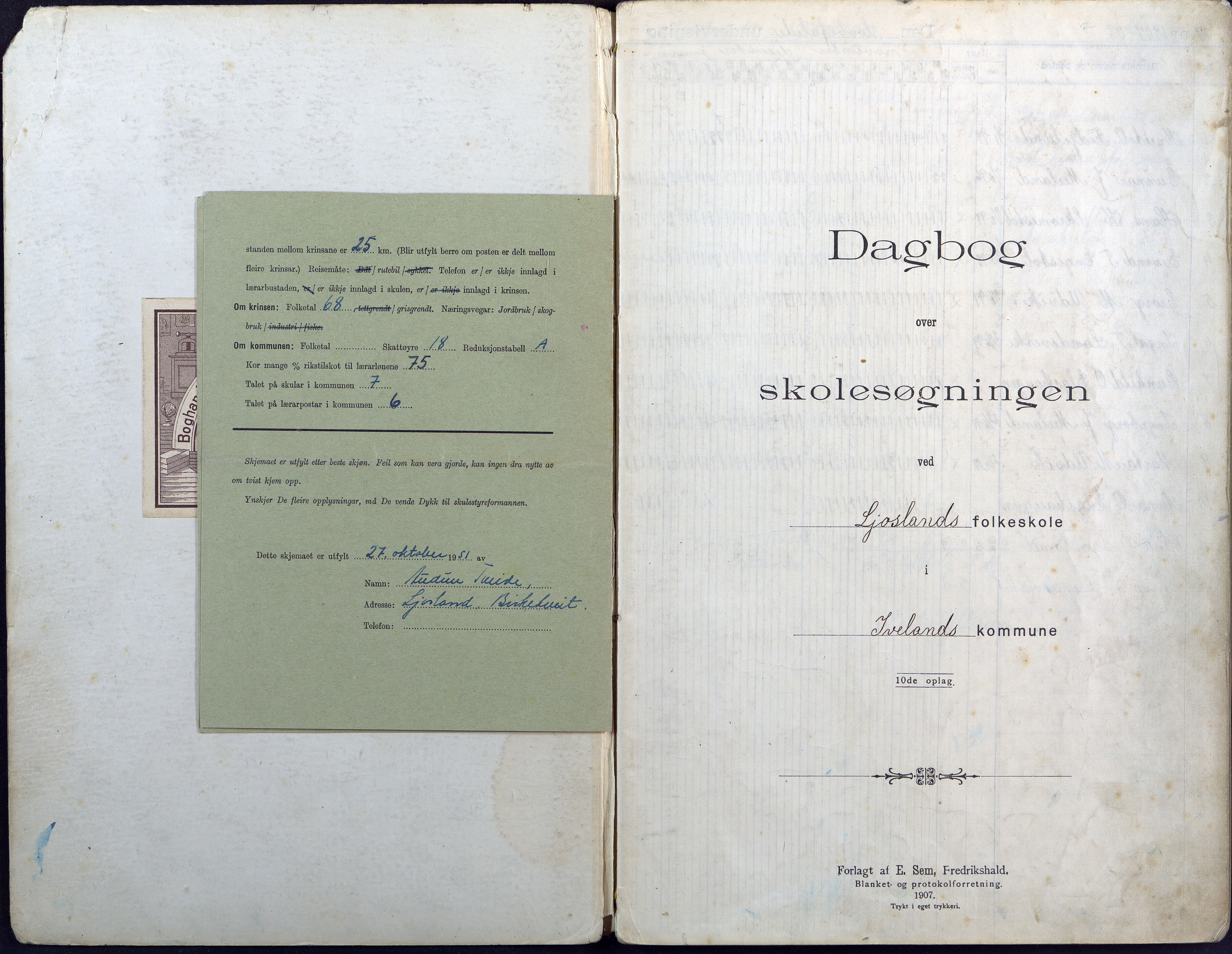 Iveland kommune, De enkelte kretsene/Skolene, AAKS/KA0935-550/A_7/L0004: Dagbok for Ljosland skole, 1907-1954