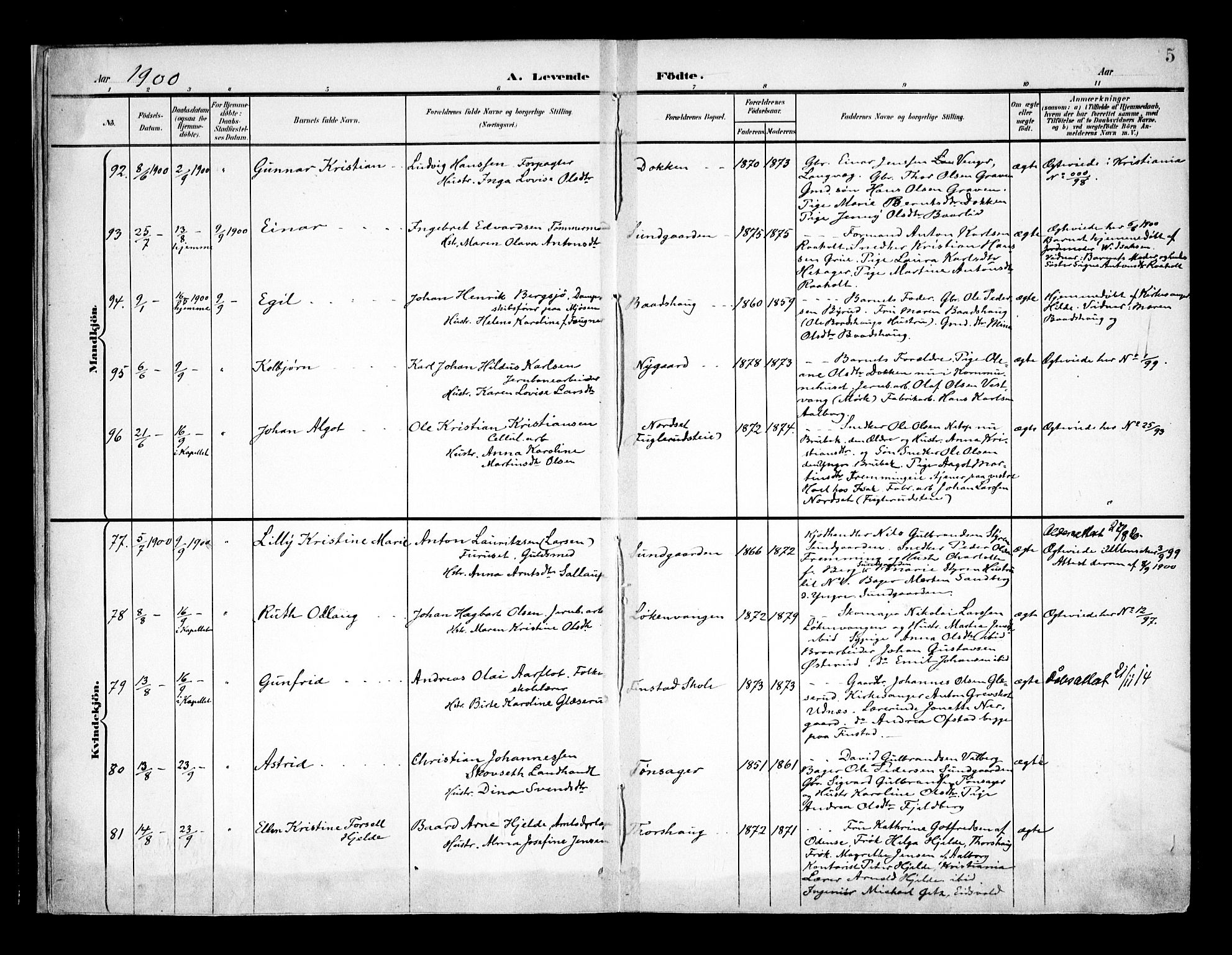 Eidsvoll prestekontor Kirkebøker, AV/SAO-A-10888/F/Fa/L0006: Parish register (official) no. I 6, 1900-1907, p. 5