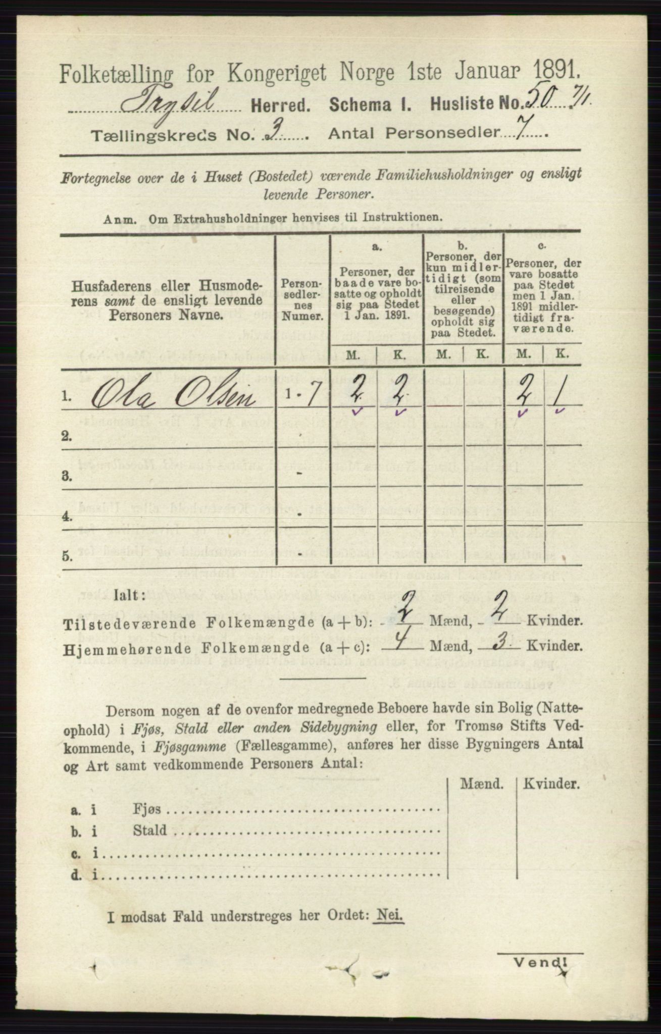 RA, 1891 census for 0428 Trysil, 1891, p. 1320