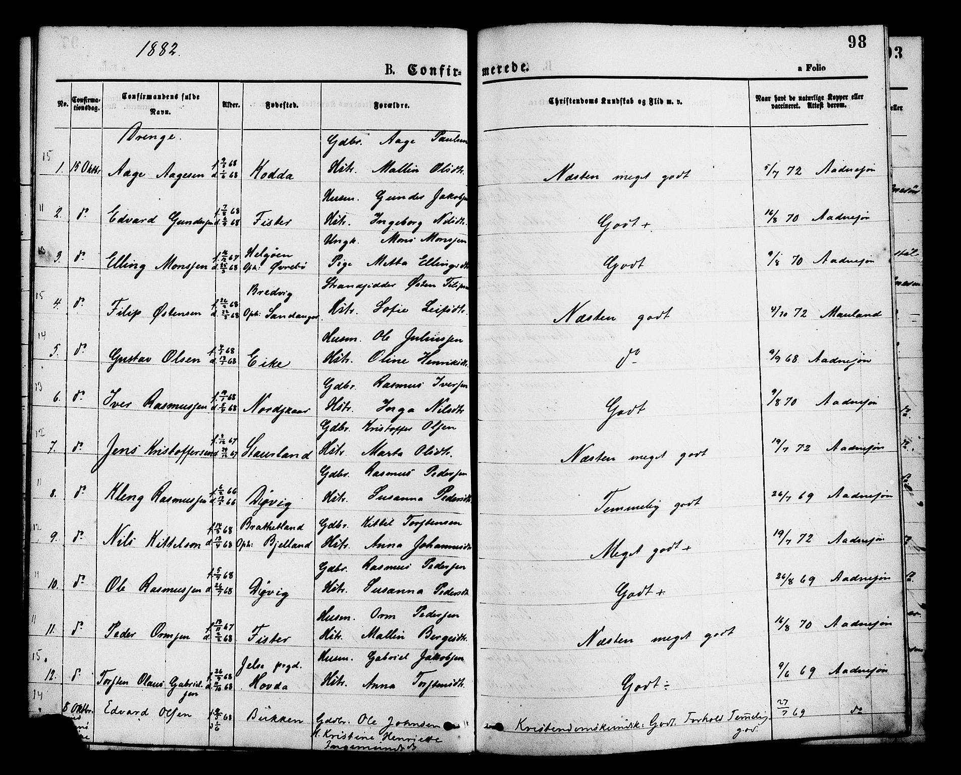 Hjelmeland sokneprestkontor, SAST/A-101843/01/IV/L0013: Parish register (official) no. A 13, 1872-1886, p. 98