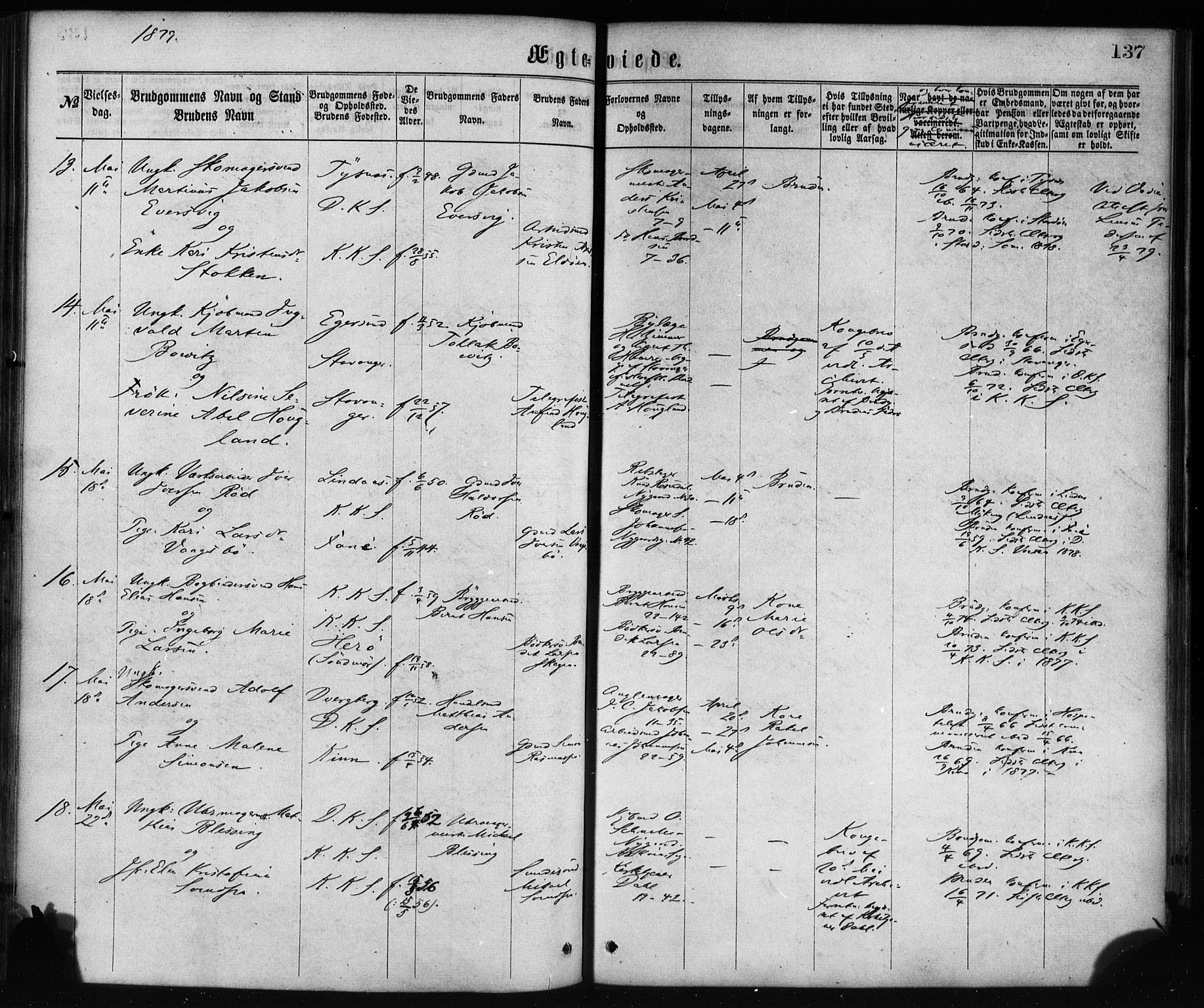 Korskirken sokneprestembete, AV/SAB-A-76101/H/Haa/L0036: Parish register (official) no. D 3, 1867-1882, p. 137