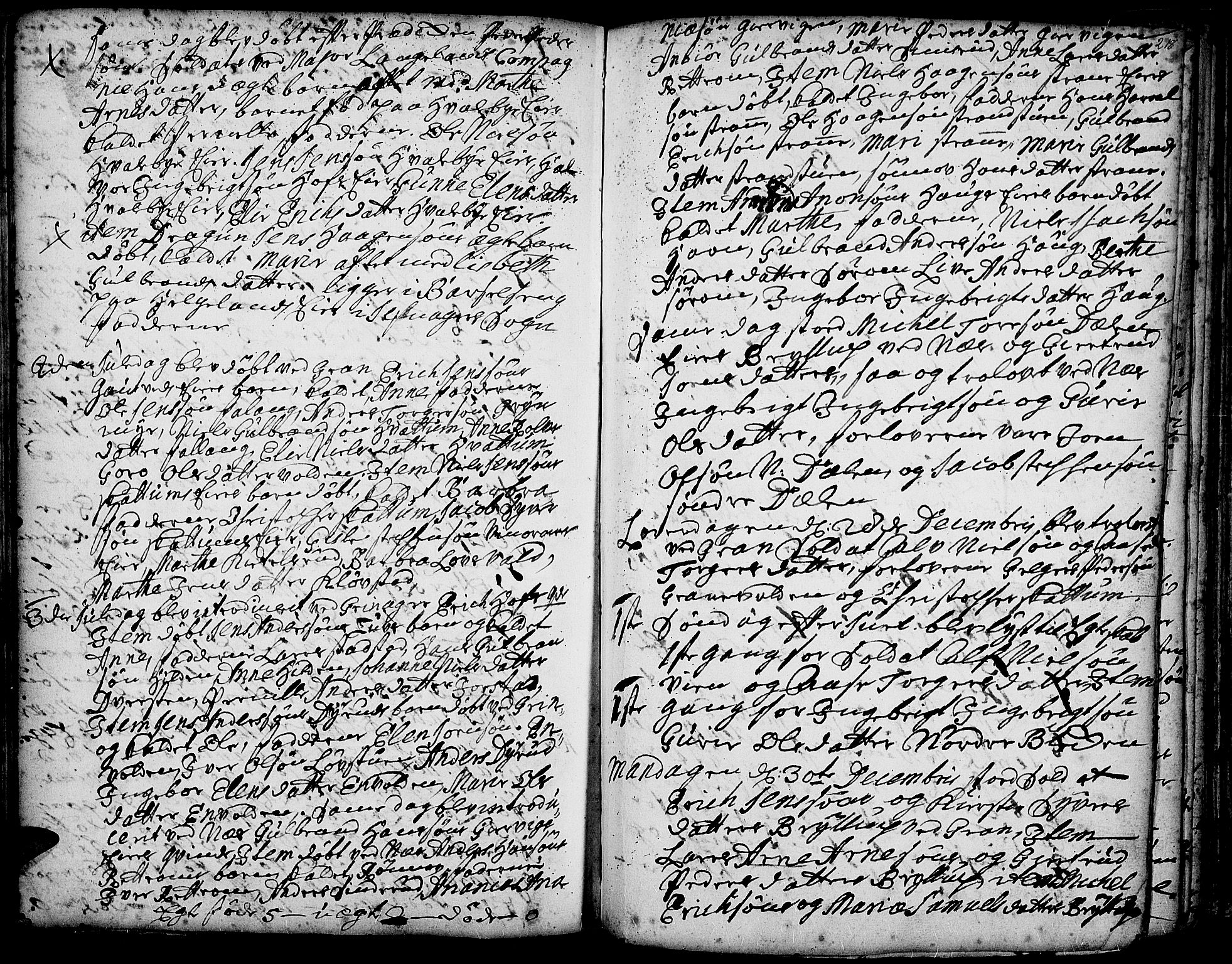 Gran prestekontor, SAH/PREST-112/H/Ha/Haa/L0001: Parish register (official) no. 1, 1707-1731, p. 218