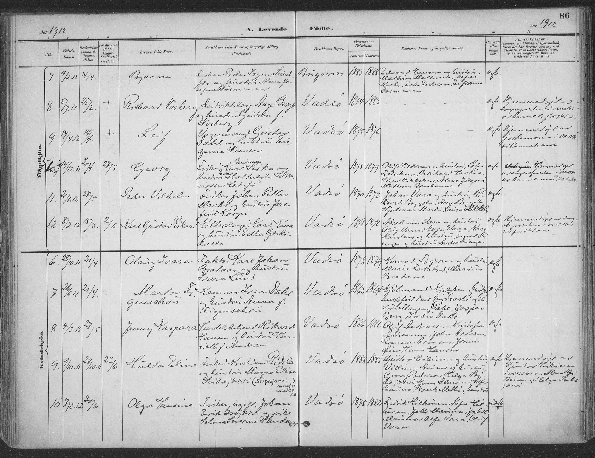 Vadsø sokneprestkontor, SATØ/S-1325/H/Ha/L0007kirke: Parish register (official) no. 7, 1896-1916, p. 86