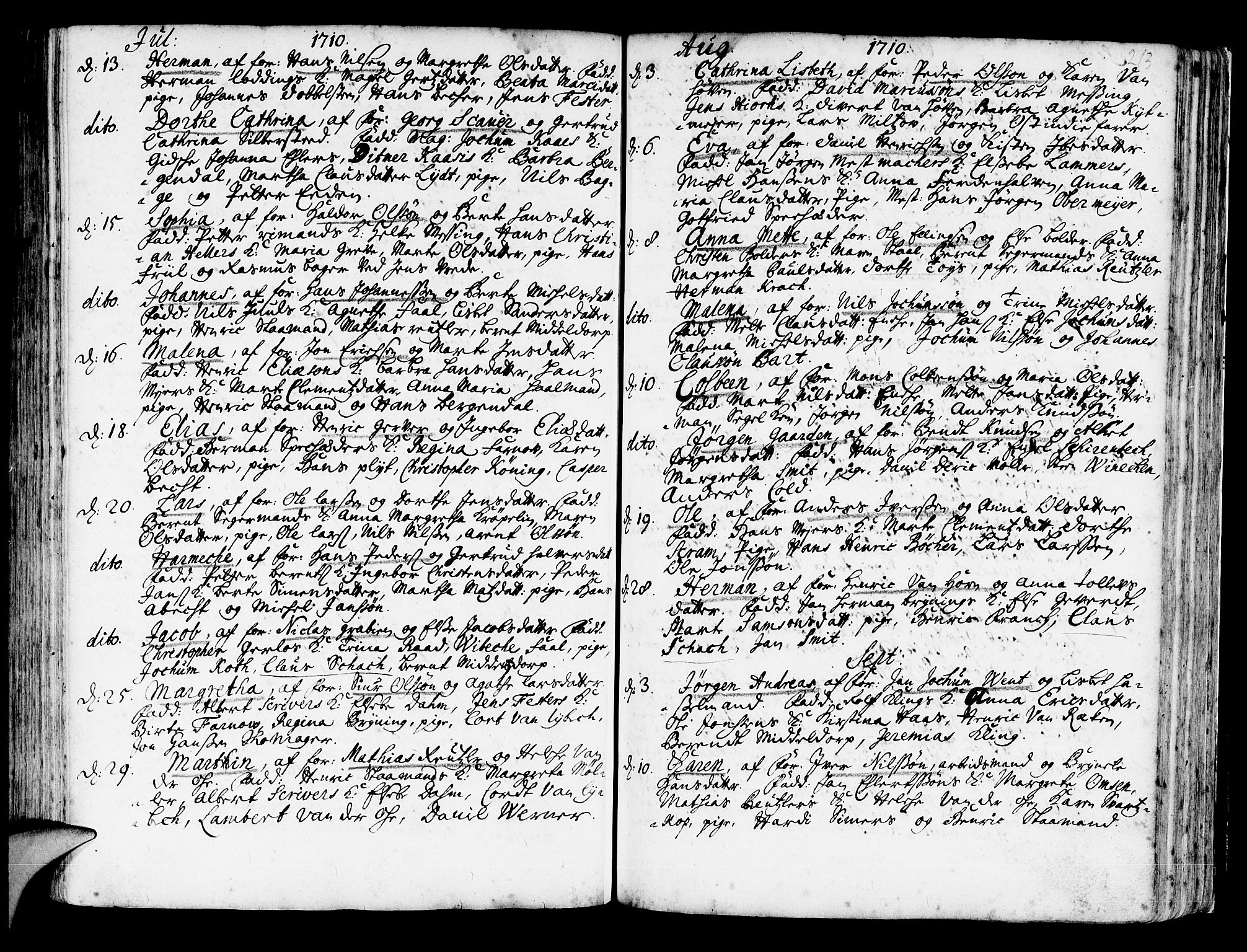 Korskirken sokneprestembete, AV/SAB-A-76101/H/Haa/L0003: Parish register (official) no. A 3, 1698-1719, p. 213