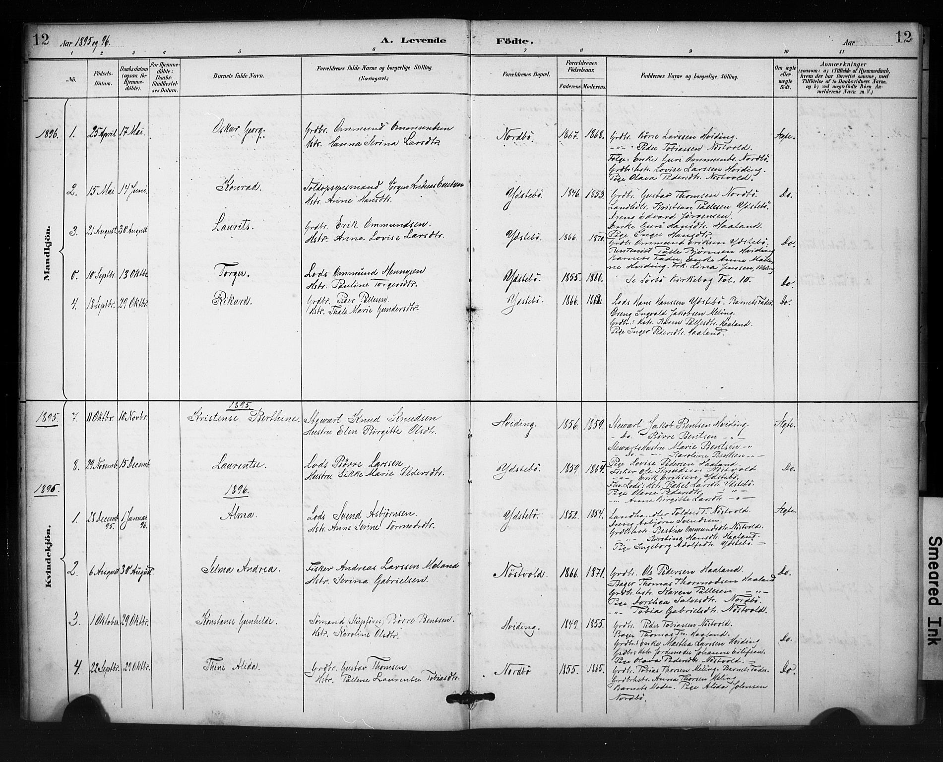 Rennesøy sokneprestkontor, SAST/A -101827/H/Ha/Haa/L0013: Parish register (official) no. A 12, 1888-1916, p. 12