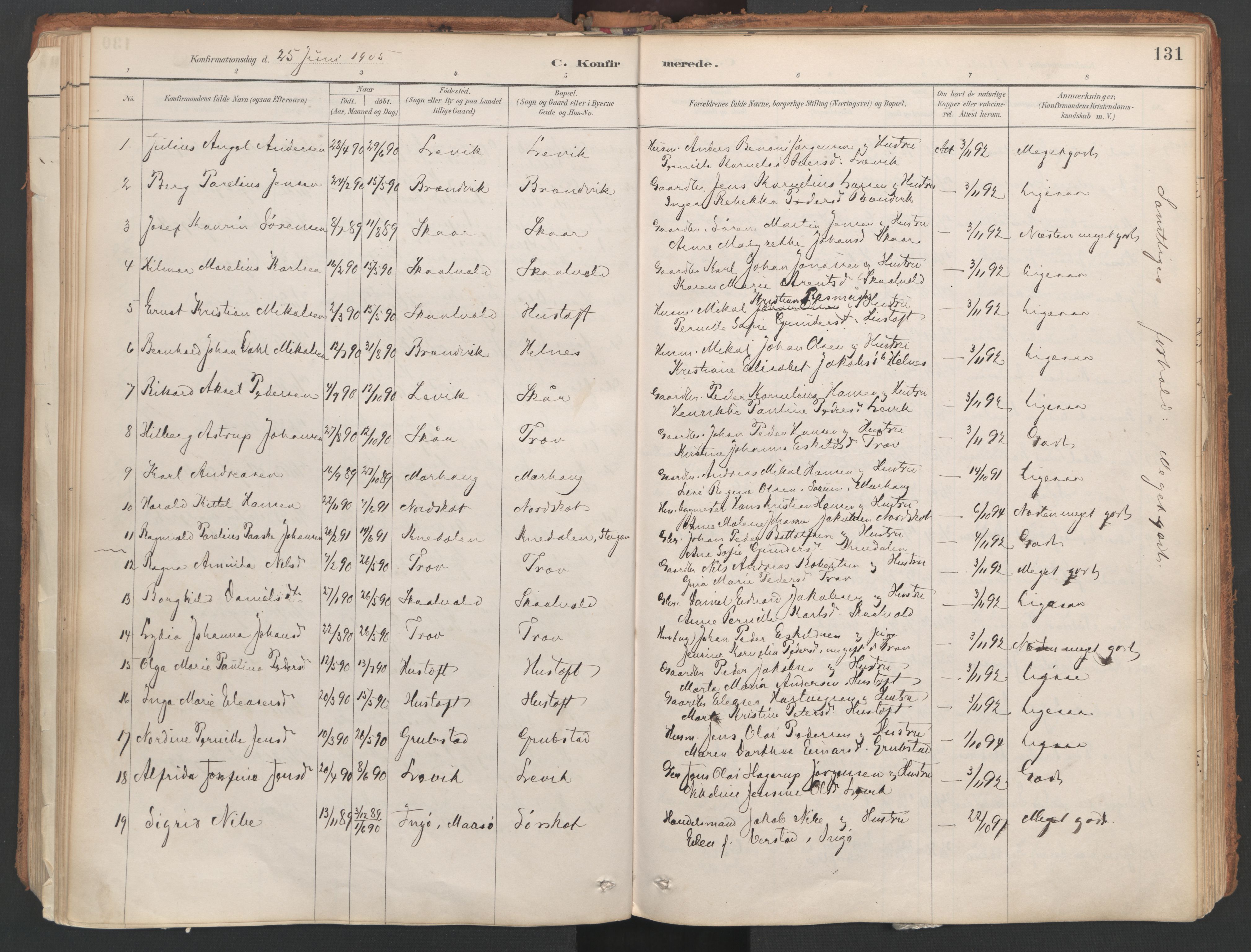 Ministerialprotokoller, klokkerbøker og fødselsregistre - Nordland, AV/SAT-A-1459/857/L0822: Parish register (official) no. 857A02, 1890-1917, p. 131