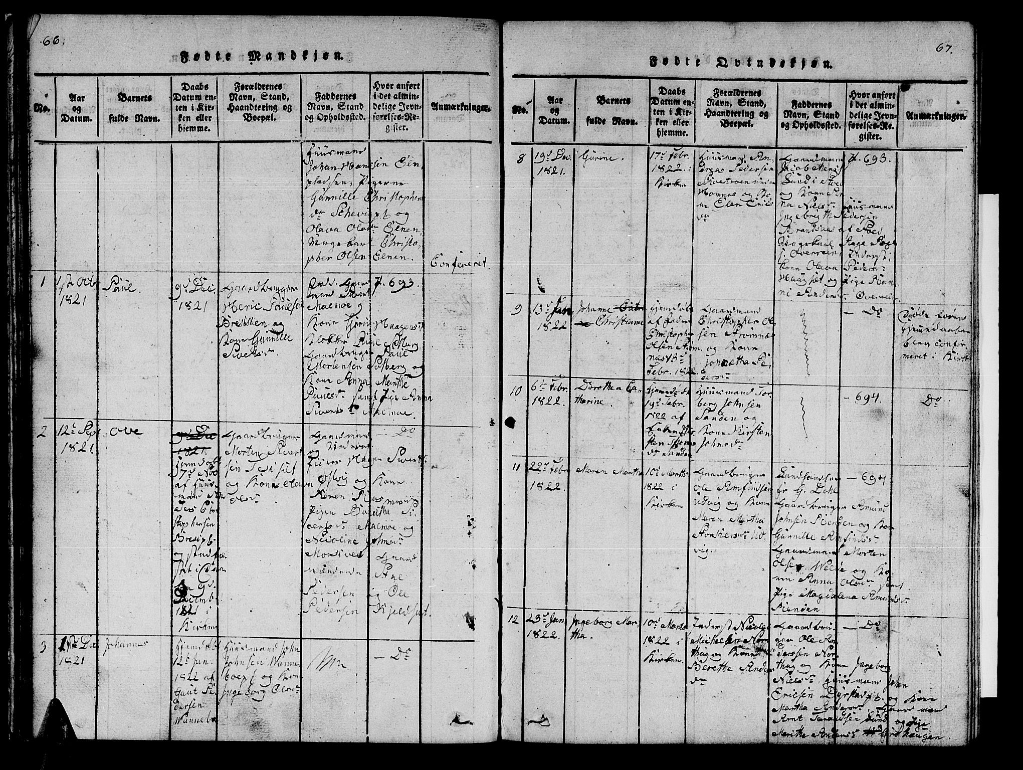Ministerialprotokoller, klokkerbøker og fødselsregistre - Nord-Trøndelag, SAT/A-1458/741/L0400: Parish register (copy) no. 741C01, 1817-1825, p. 66-67