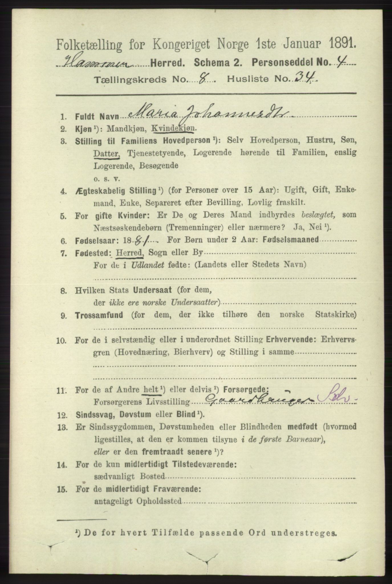 RA, 1891 census for 1254 Hamre, 1891, p. 2213