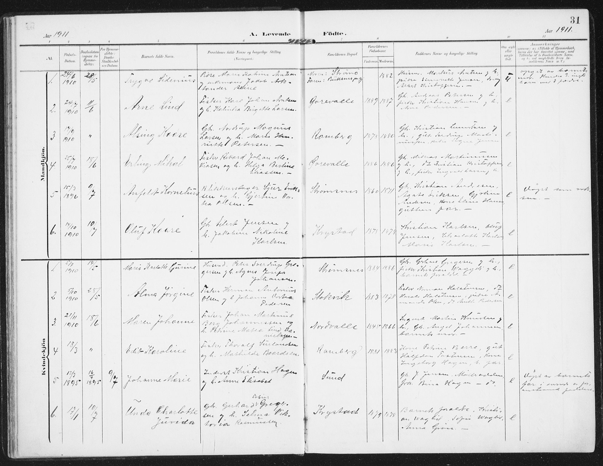 Ministerialprotokoller, klokkerbøker og fødselsregistre - Nordland, AV/SAT-A-1459/885/L1206: Parish register (official) no. 885A07, 1905-1915, p. 31