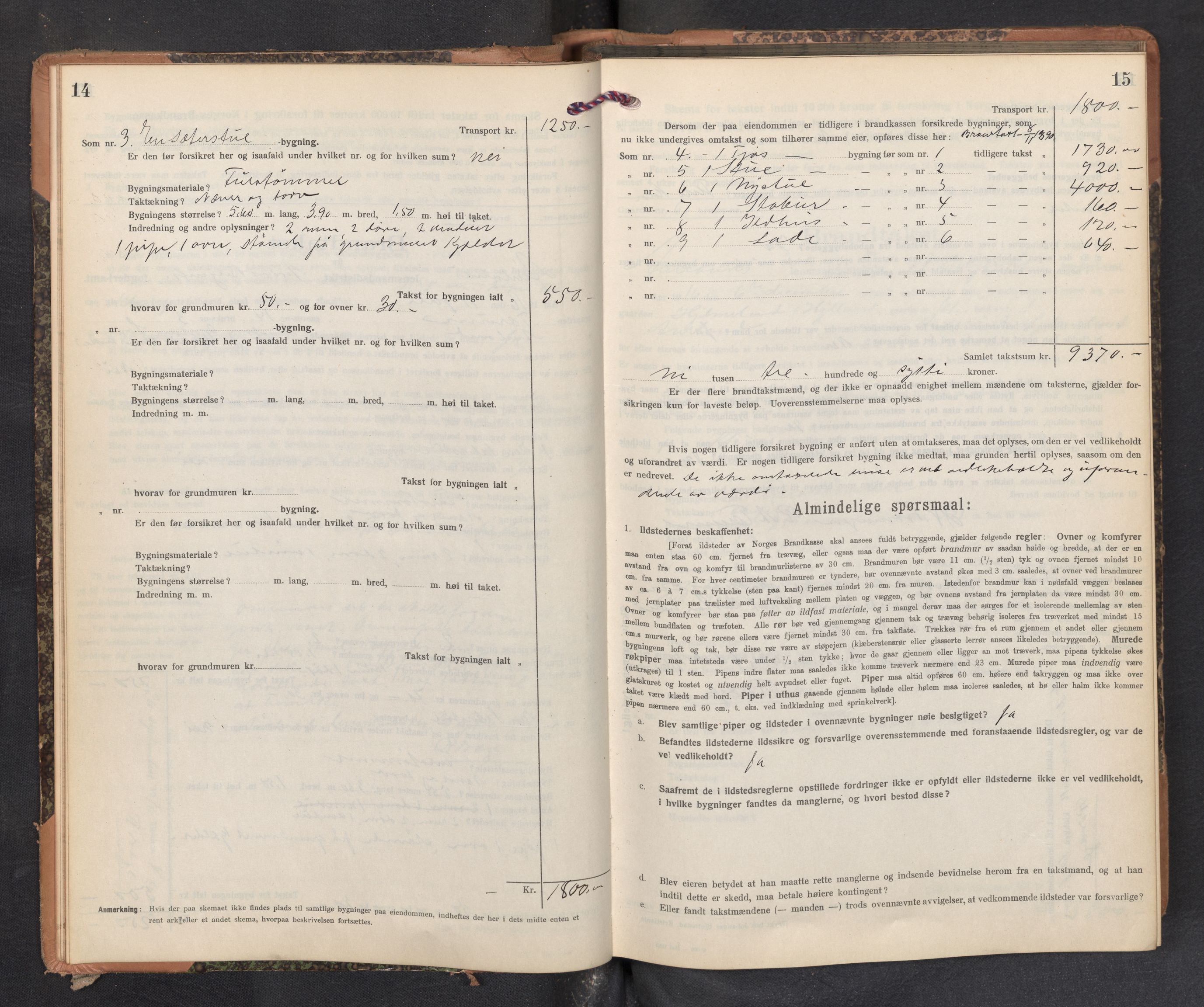 Lensmannen i Aurland, AV/SAB-A-26401/0012/L0006: Branntakstprotokoll, skjematakst, 1916-1922, p. 14-15