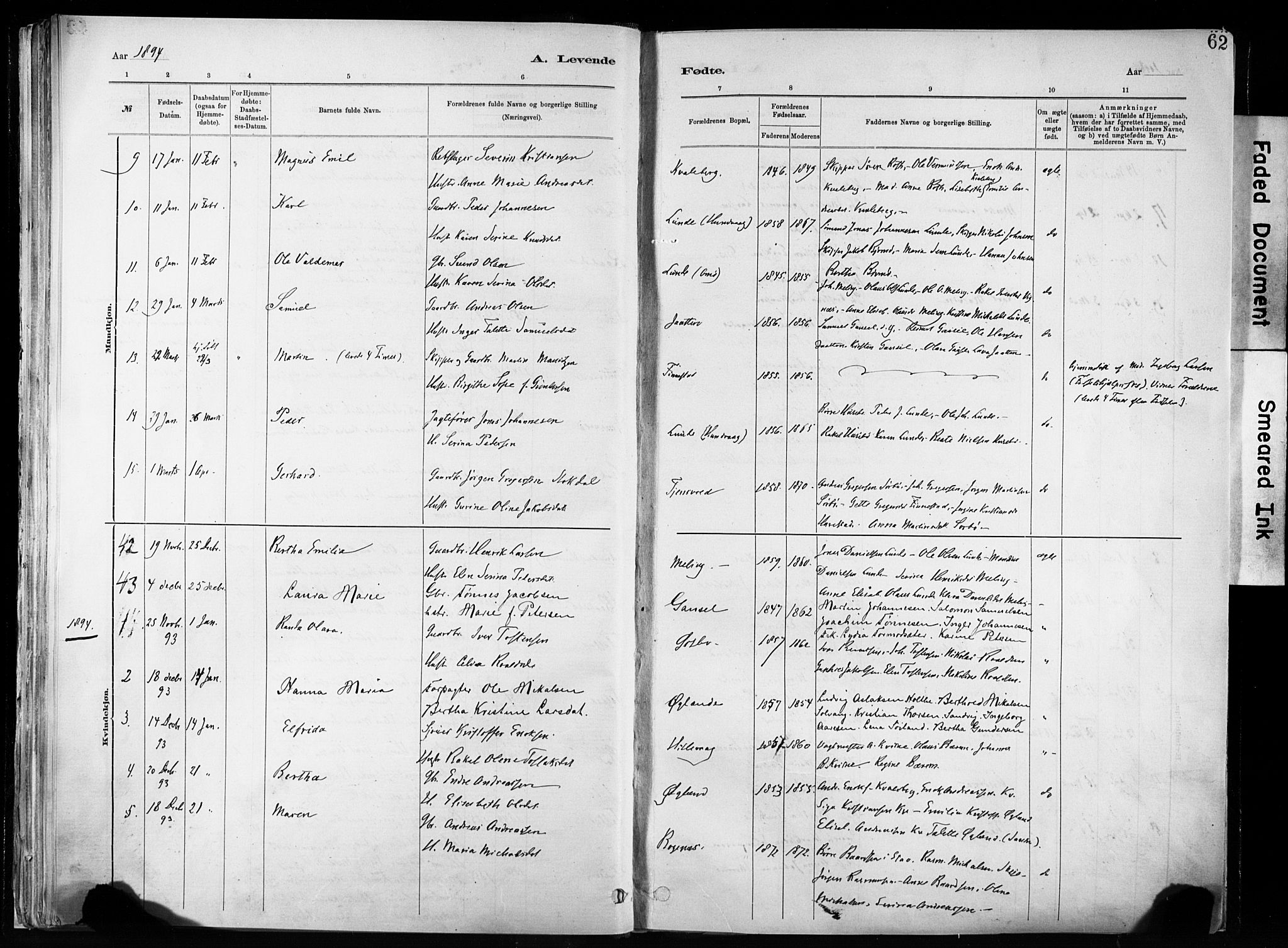 Hetland sokneprestkontor, SAST/A-101826/30/30BA/L0011: Parish register (official) no. A 11, 1884-1911, p. 62