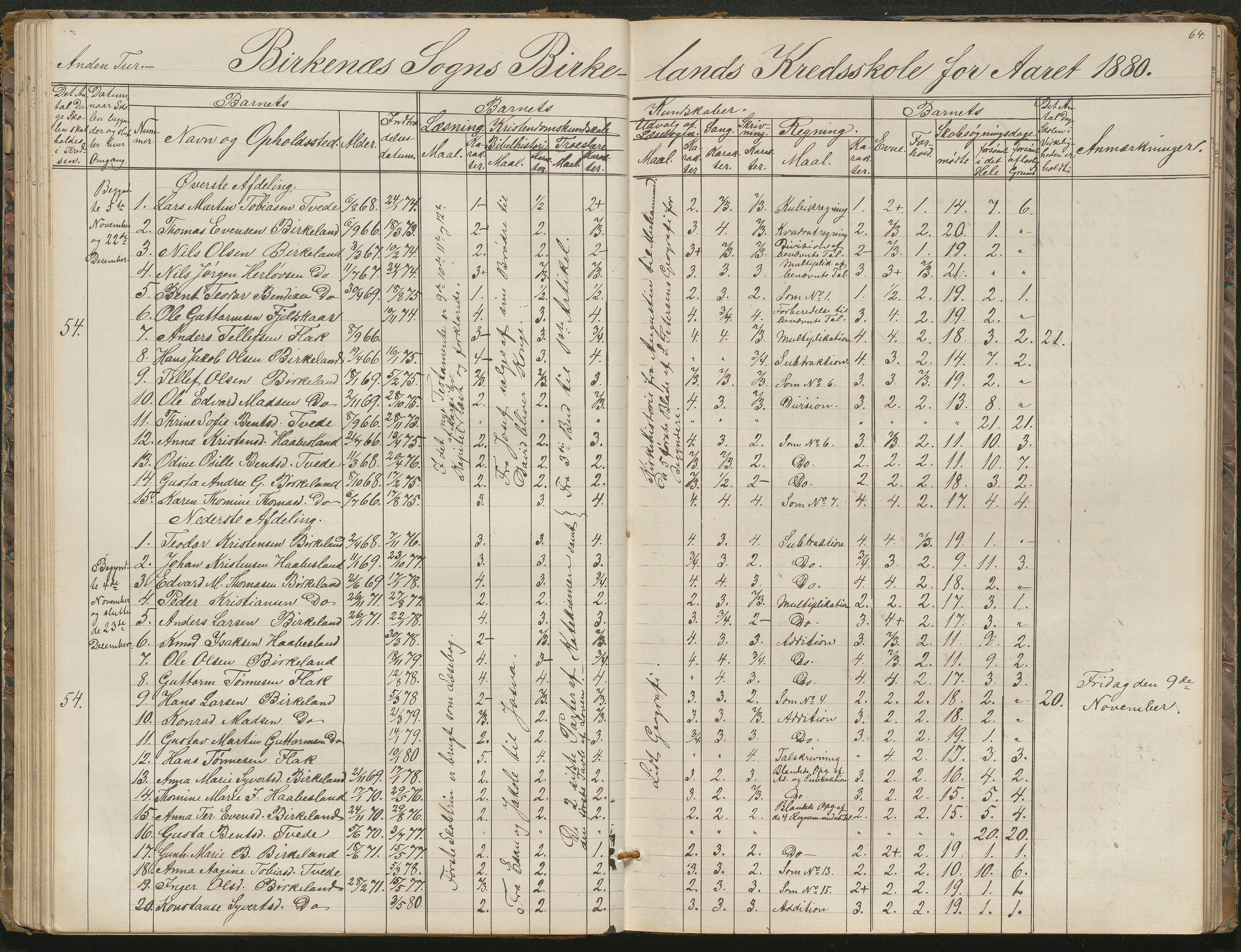 Birkenes kommune, Birkenes krets/Birkeland folkeskole frem til 1991, AAKS/KA0928-550a_91/F02/L0001: Skoleprotokoll, 1862-1896, p. 64