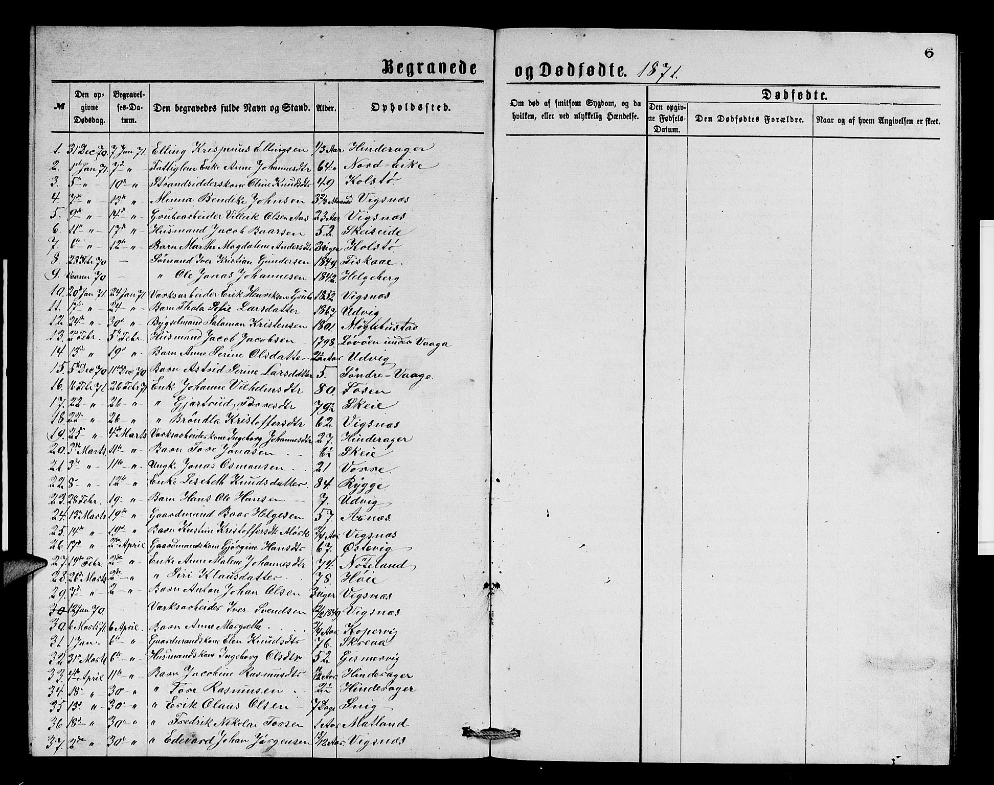 Avaldsnes sokneprestkontor, SAST/A -101851/H/Ha/Hab/L0006: Parish register (copy) no. B 6, 1871-1882, p. 6