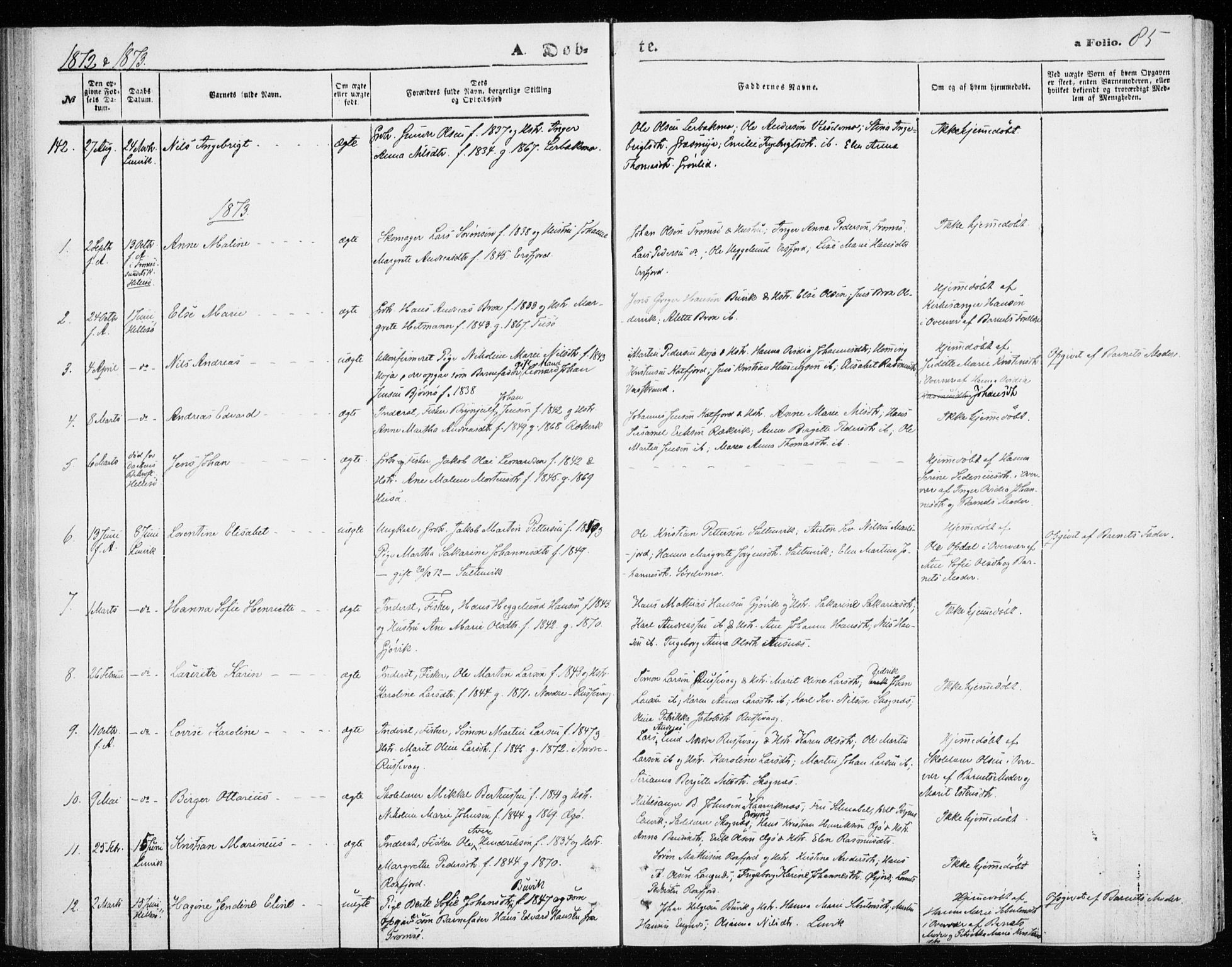 Lenvik sokneprestembete, SATØ/S-1310/H/Ha/Haa/L0009kirke: Parish register (official) no. 9, 1866-1873, p. 85