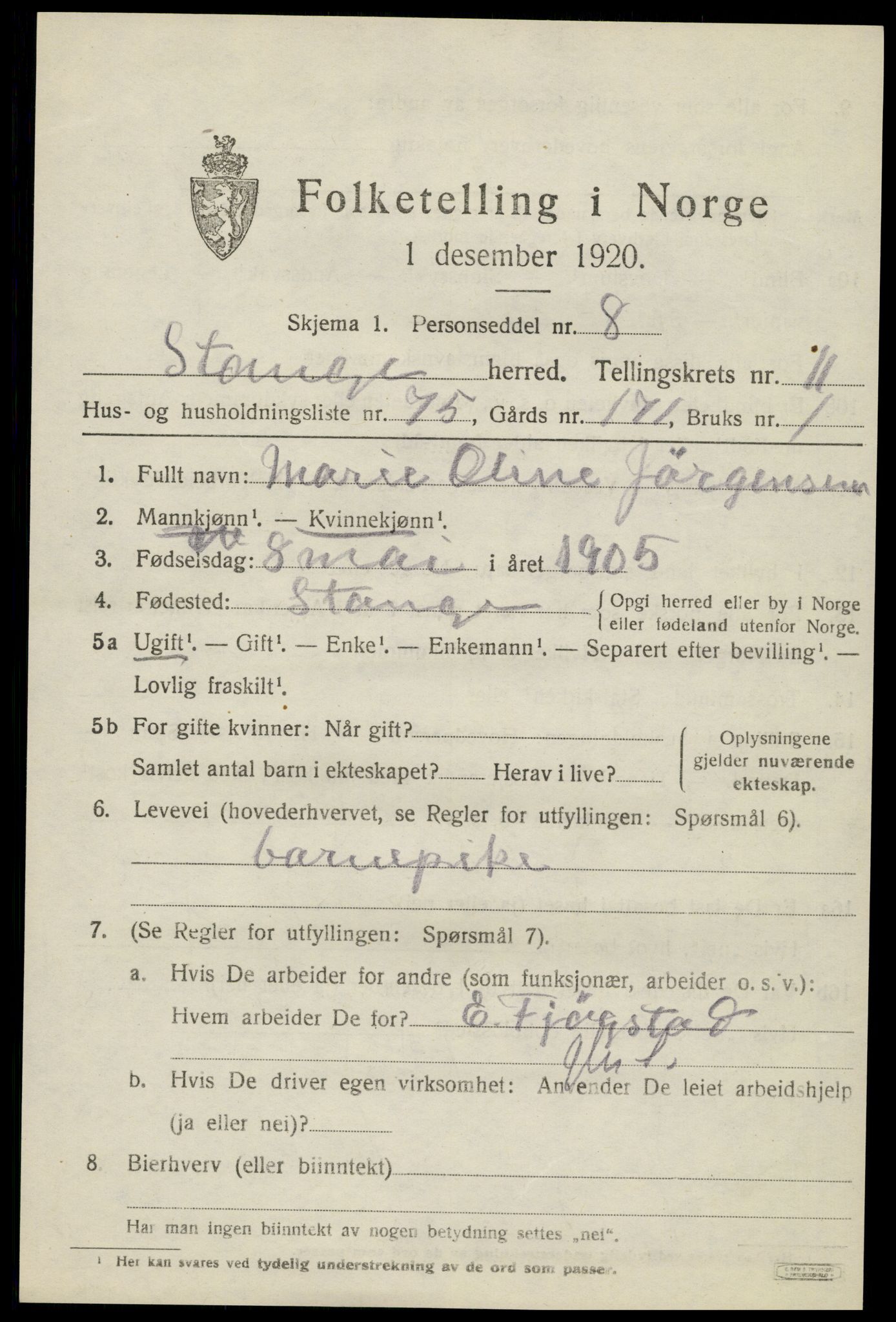 SAH, 1920 census for Stange, 1920, p. 17715