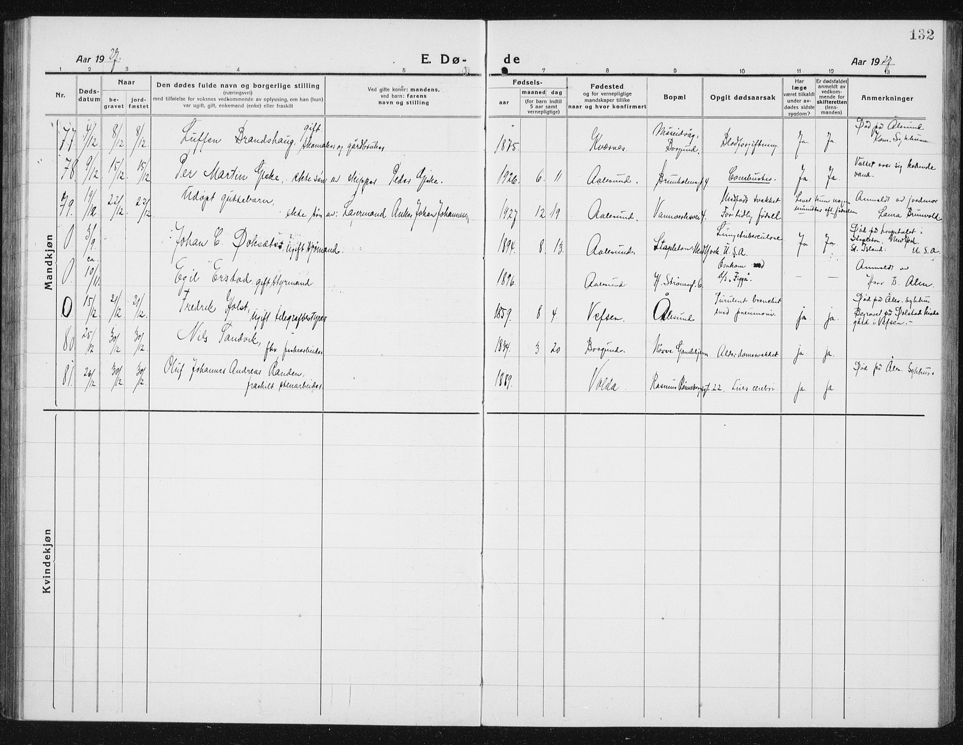 Ministerialprotokoller, klokkerbøker og fødselsregistre - Møre og Romsdal, AV/SAT-A-1454/529/L0474: Parish register (copy) no. 529C11, 1918-1938, p. 132