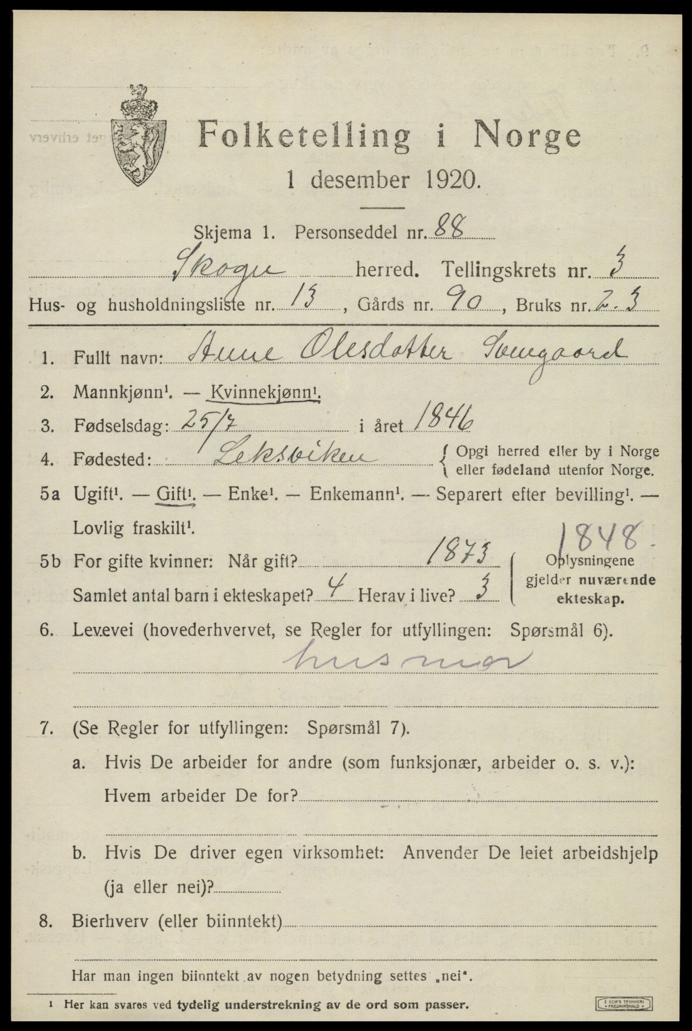 SAT, 1920 census for Skogn, 1920, p. 4769