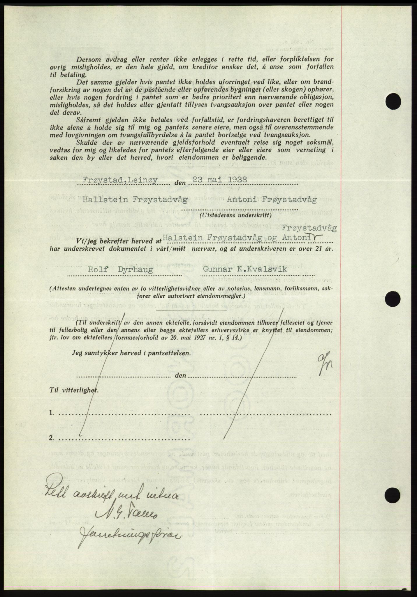 Søre Sunnmøre sorenskriveri, AV/SAT-A-4122/1/2/2C/L0065: Mortgage book no. 59, 1938-1938, Diary no: : 738/1938