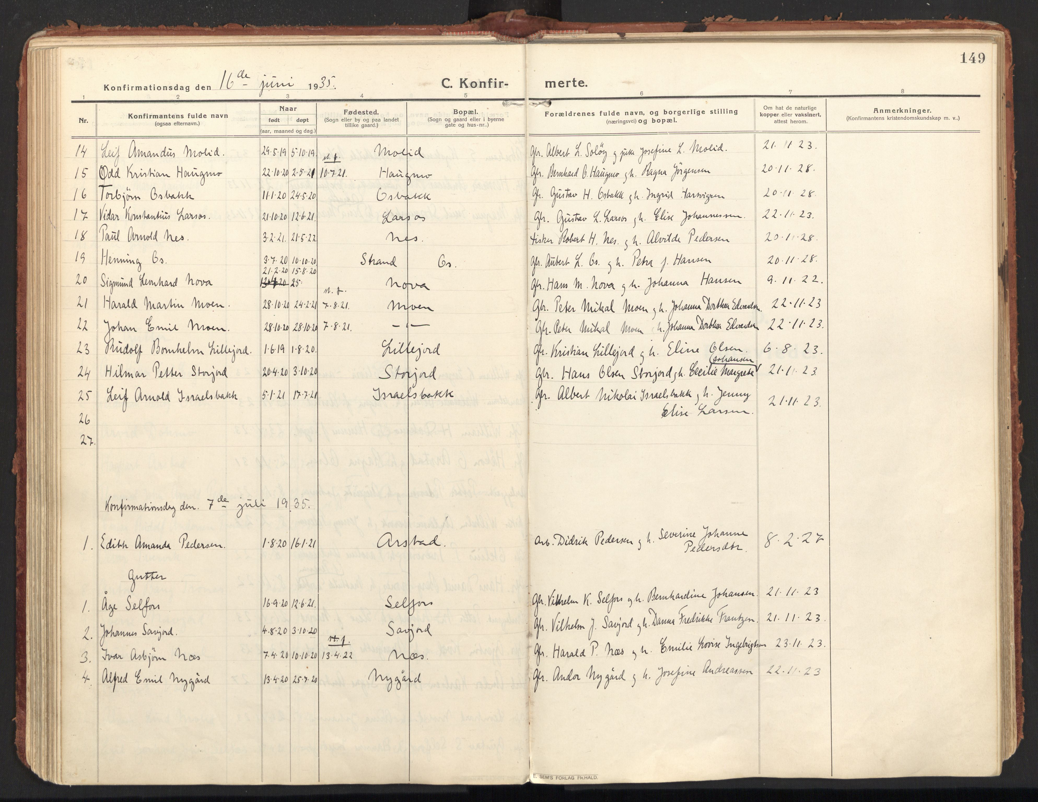 Ministerialprotokoller, klokkerbøker og fødselsregistre - Nordland, AV/SAT-A-1459/846/L0650: Parish register (official) no. 846A08, 1916-1935, p. 149