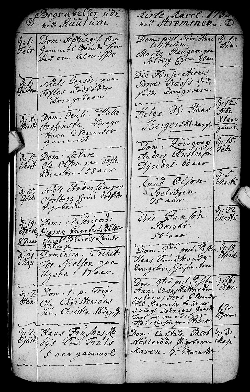 Hurum kirkebøker, SAKO/A-229/F/Fa/L0004: Parish register (official) no. 4, 1733-1757, p. 4-5