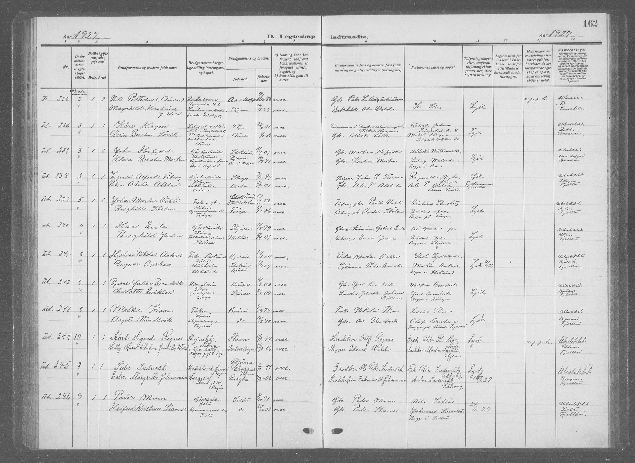 Ministerialprotokoller, klokkerbøker og fødselsregistre - Sør-Trøndelag, AV/SAT-A-1456/601/L0098: Parish register (copy) no. 601C16, 1921-1934, p. 162