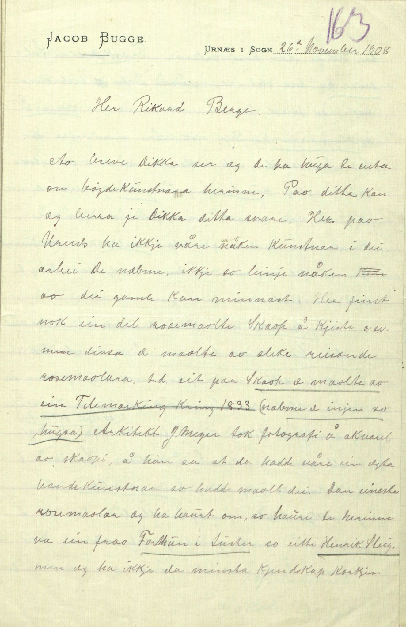 Rikard Berge, TEMU/TGM-A-1003/F/L0009/0003: 341-356 / 343 Mest brev, litt tradisjon, 1902-1925, p. 163