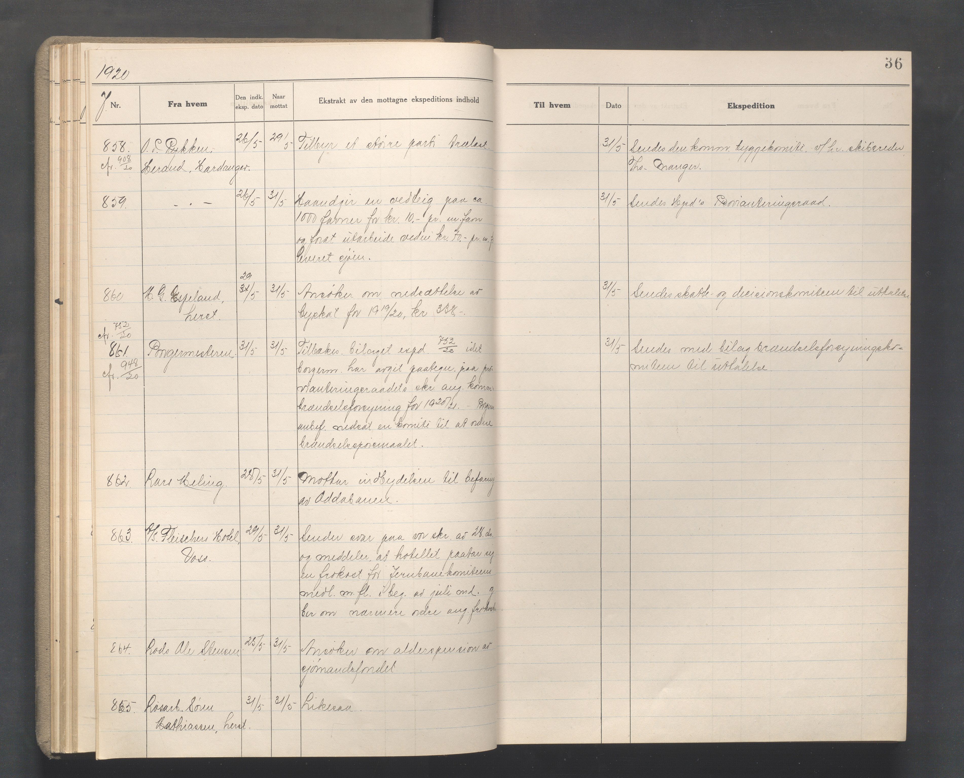 Haugesund kommune - Formannskapet, IKAR/X-0001/C/L0010: Journal, 1920-1921, p. 36
