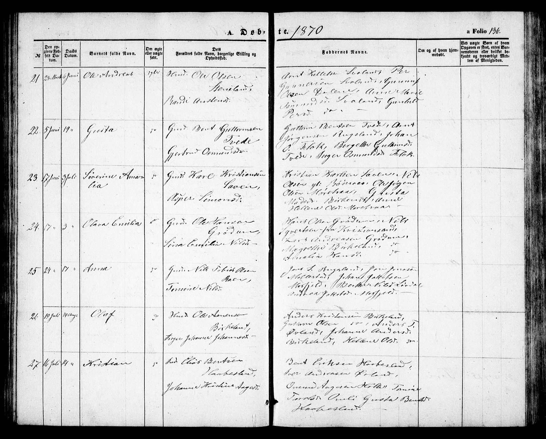 Birkenes sokneprestkontor, AV/SAK-1111-0004/F/Fb/L0002: Parish register (copy) no. B 2, 1849-1876, p. 136