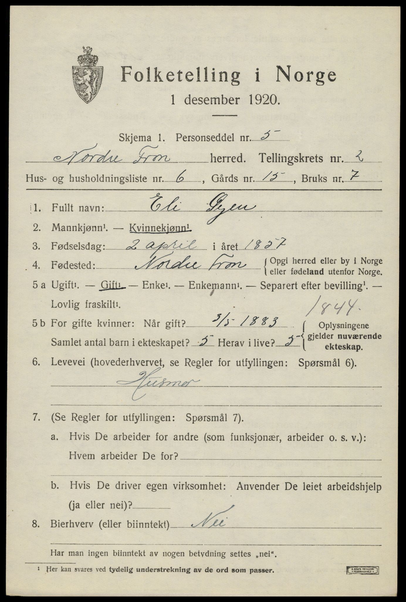 SAH, 1920 census for Nord-Fron, 1920, p. 2720