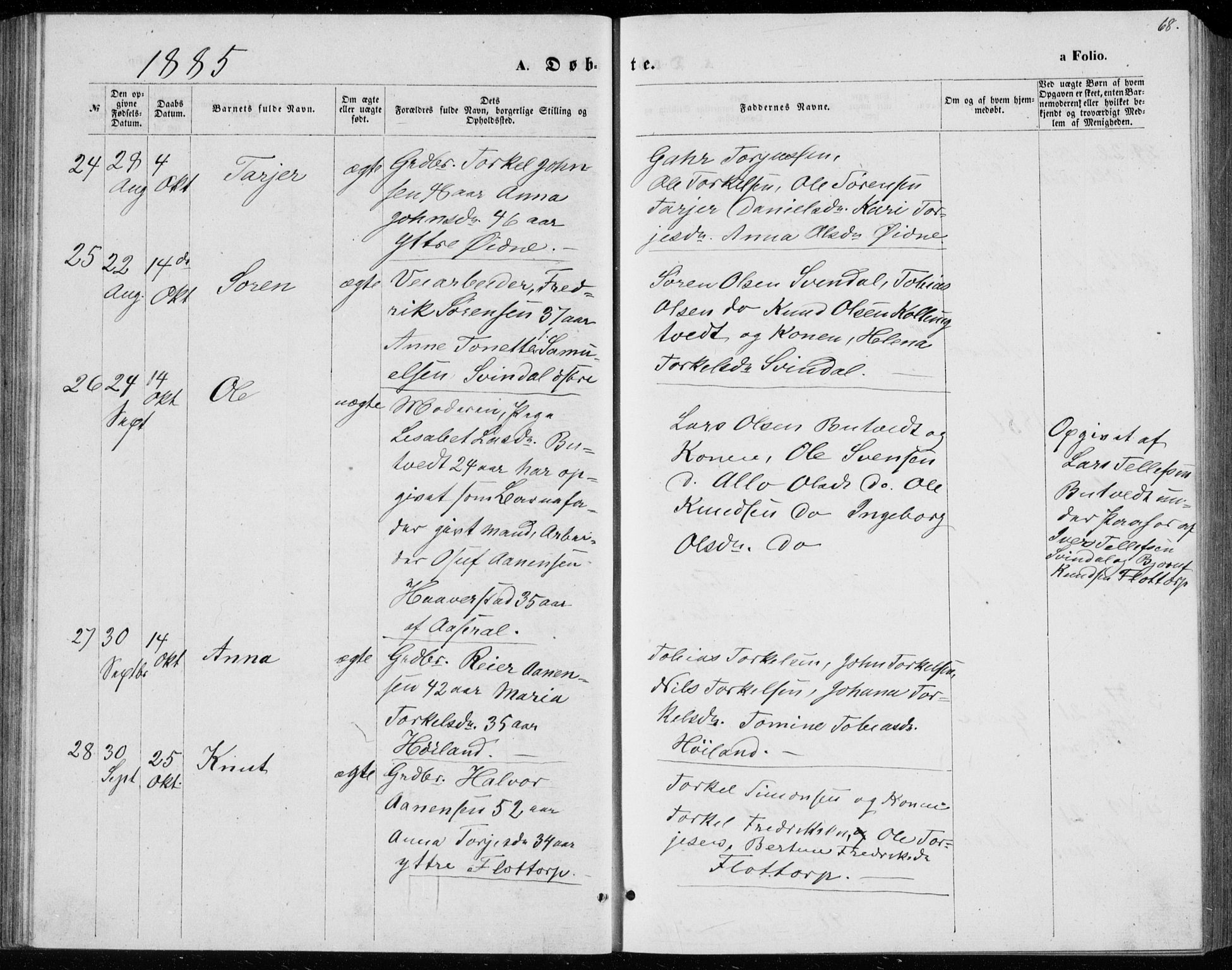 Bjelland sokneprestkontor, AV/SAK-1111-0005/F/Fb/Fbc/L0002: Parish register (copy) no. B 2, 1867-1887, p. 68