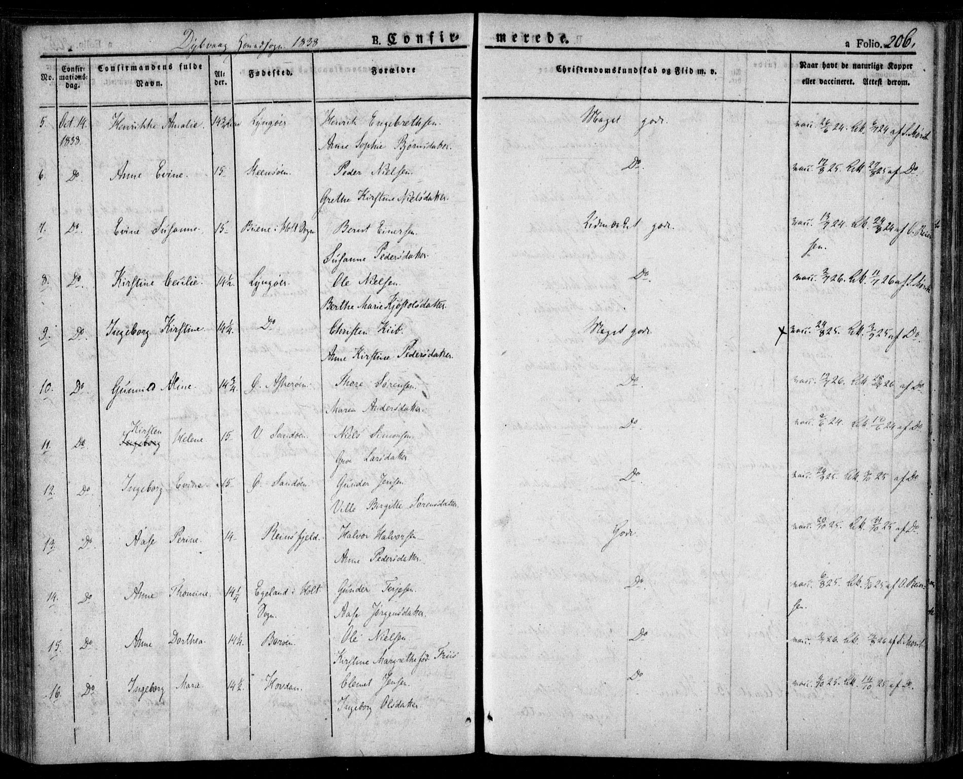 Dypvåg sokneprestkontor, SAK/1111-0007/F/Fa/Faa/L0004: Parish register (official) no. A 4, 1824-1840, p. 206