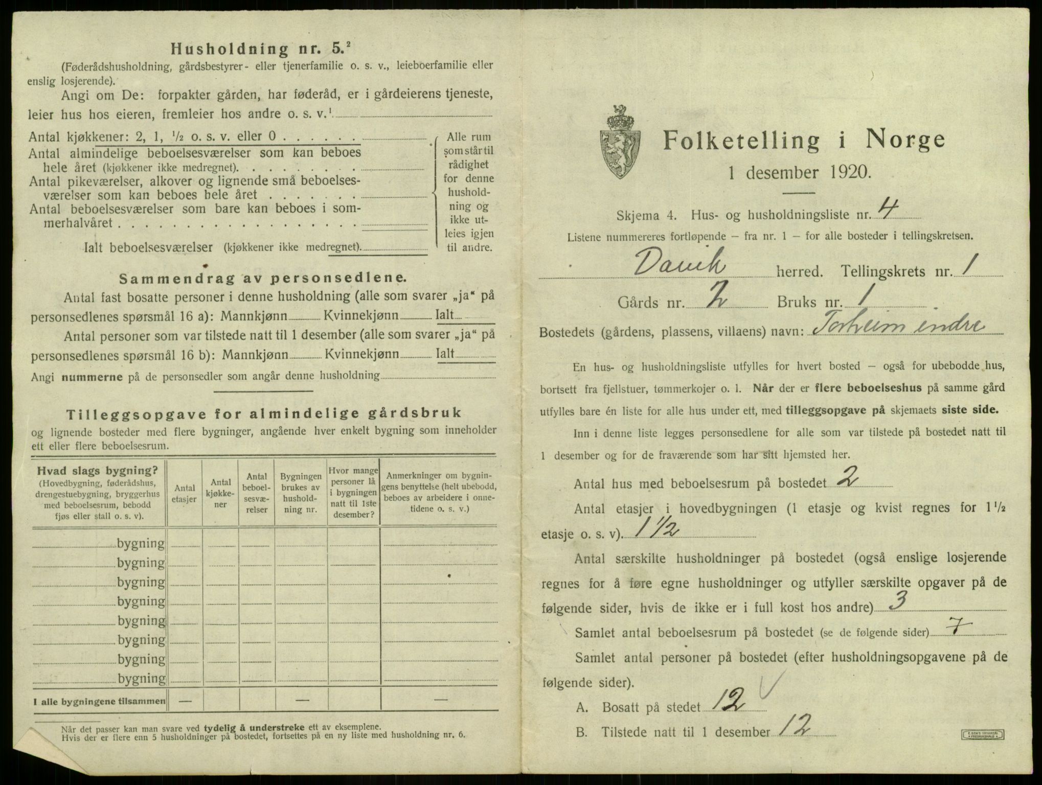 SAB, 1920 census for Davik, 1920, p. 67