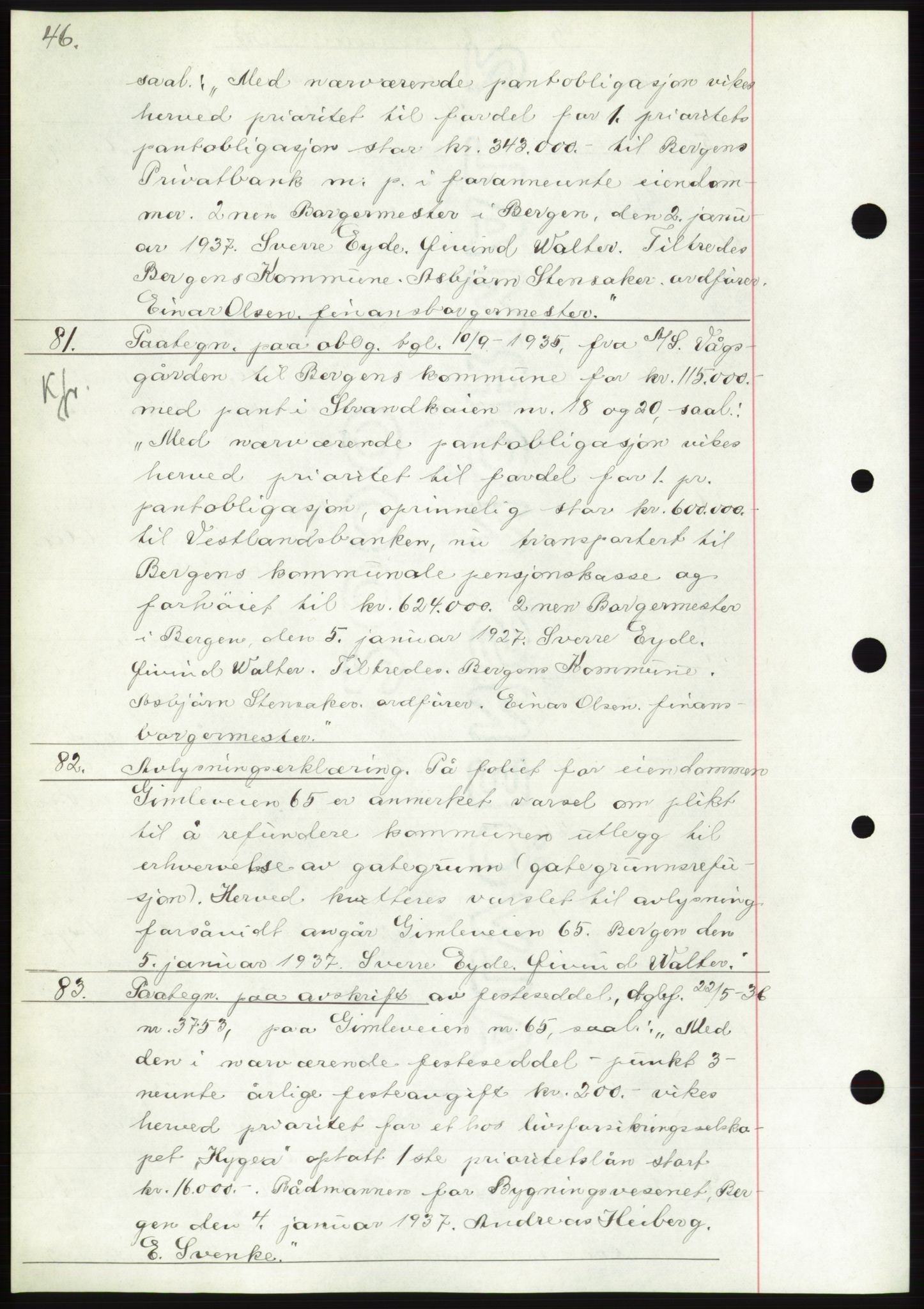 Byfogd og Byskriver i Bergen, AV/SAB-A-3401/03: Mortgage book no. C 3, 1936-1937, Diary no: : 81/1937