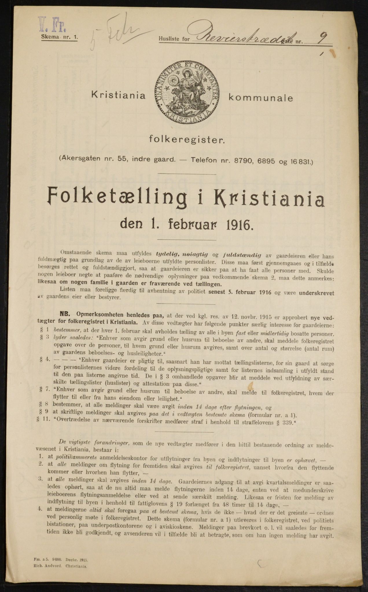 OBA, Municipal Census 1916 for Kristiania, 1916, p. 85081