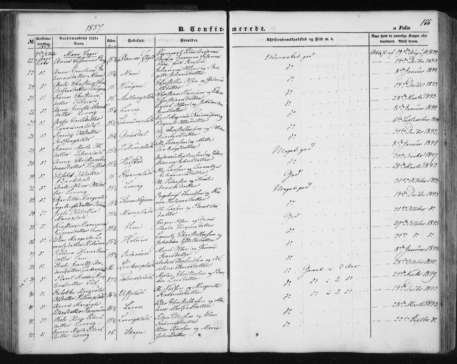 Ministerialprotokoller, klokkerbøker og fødselsregistre - Nord-Trøndelag, AV/SAT-A-1458/735/L0342: Parish register (official) no. 735A07 /1, 1849-1862, p. 166