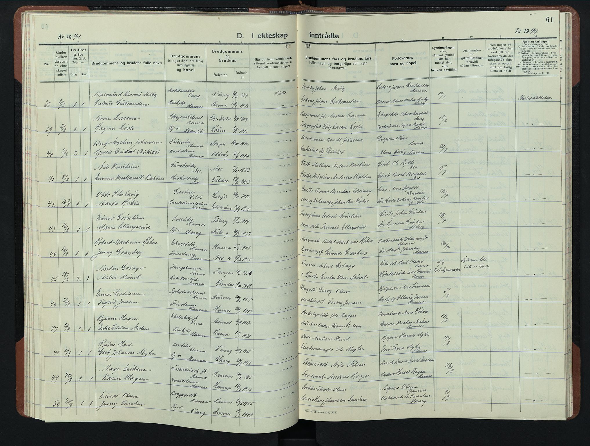 Hamar prestekontor, AV/SAH-DOMPH-002/H/Ha/Hab/L0006: Parish register (copy) no. 6, 1931-1950, p. 61