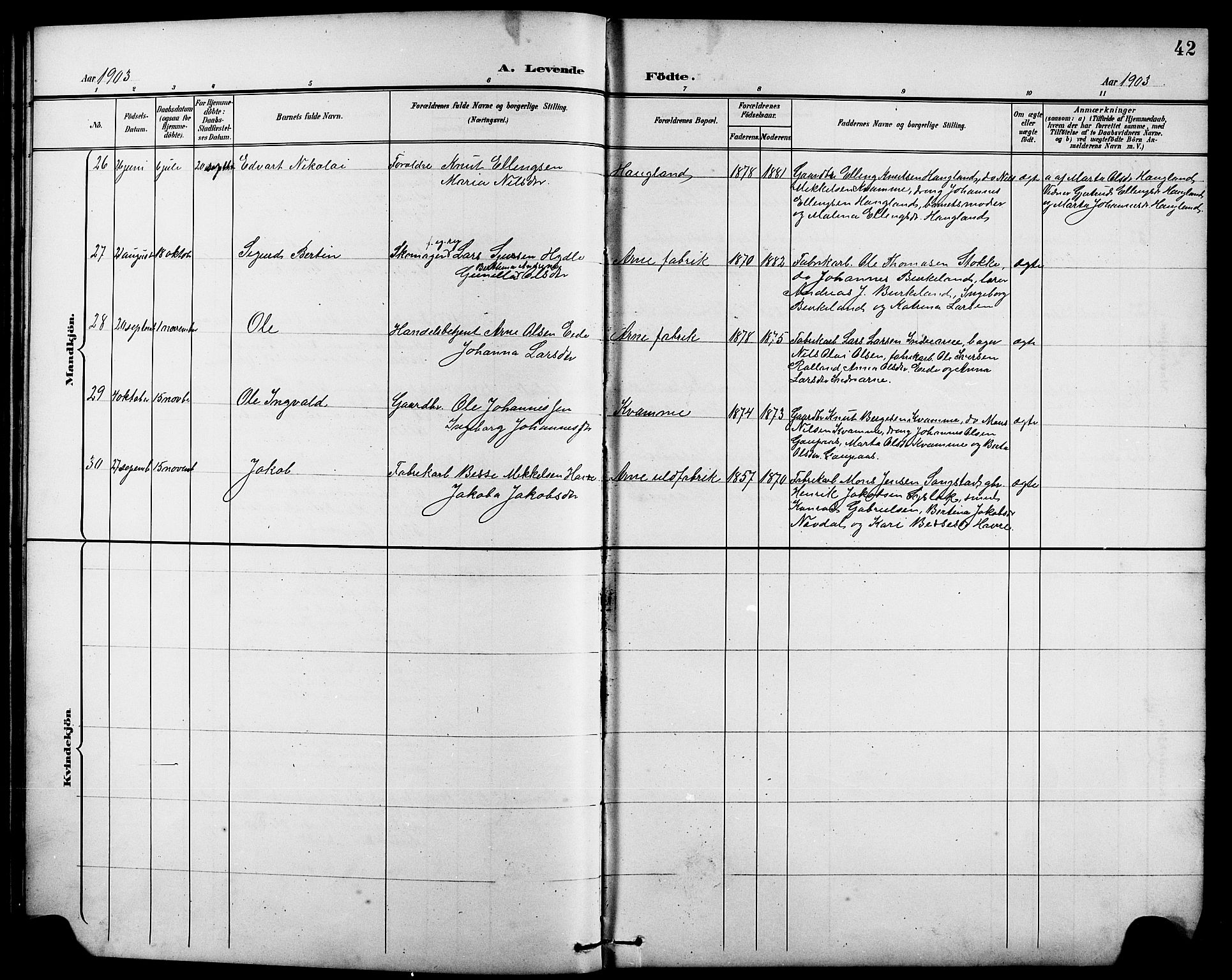 Arna sokneprestembete, AV/SAB-A-74001/H/Ha/Hab: Parish register (copy) no. A 4, 1898-1910, p. 42