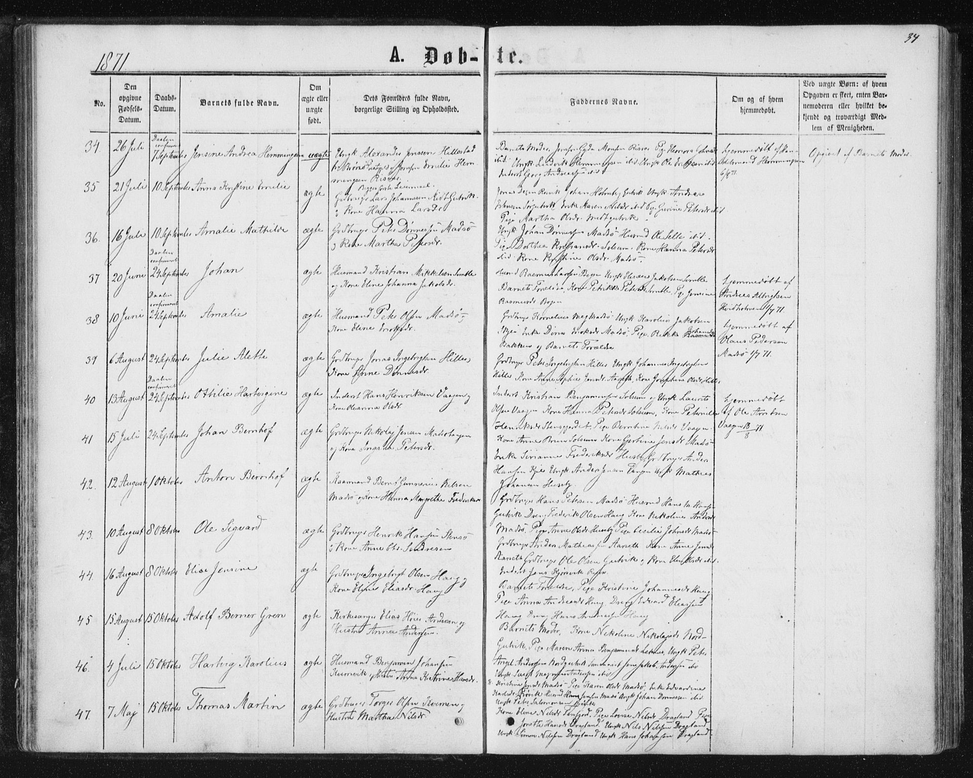 Ministerialprotokoller, klokkerbøker og fødselsregistre - Nord-Trøndelag, SAT/A-1458/788/L0696: Parish register (official) no. 788A03, 1863-1877, p. 34
