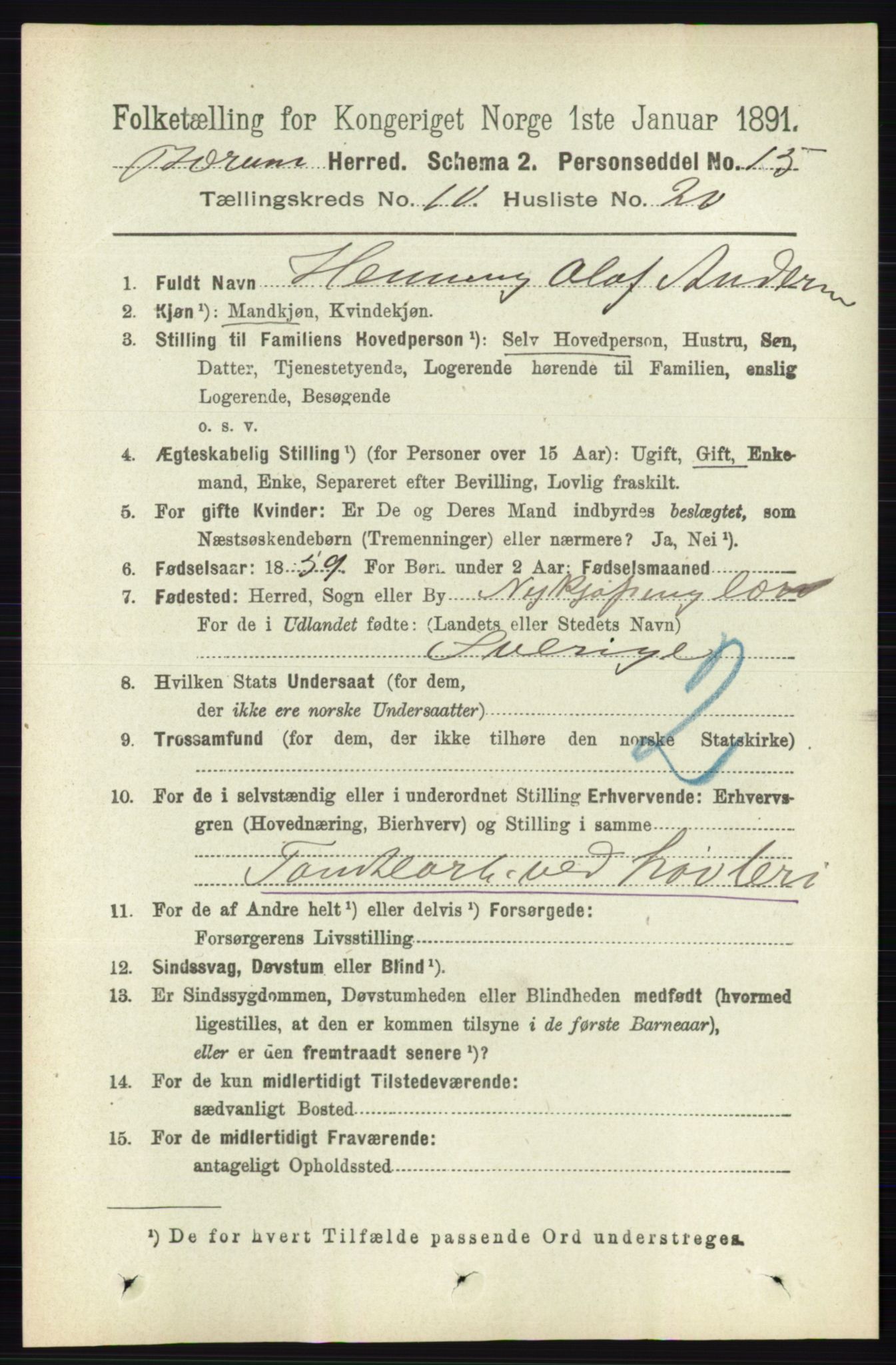 RA, 1891 census for 0219 Bærum, 1891, p. 6719